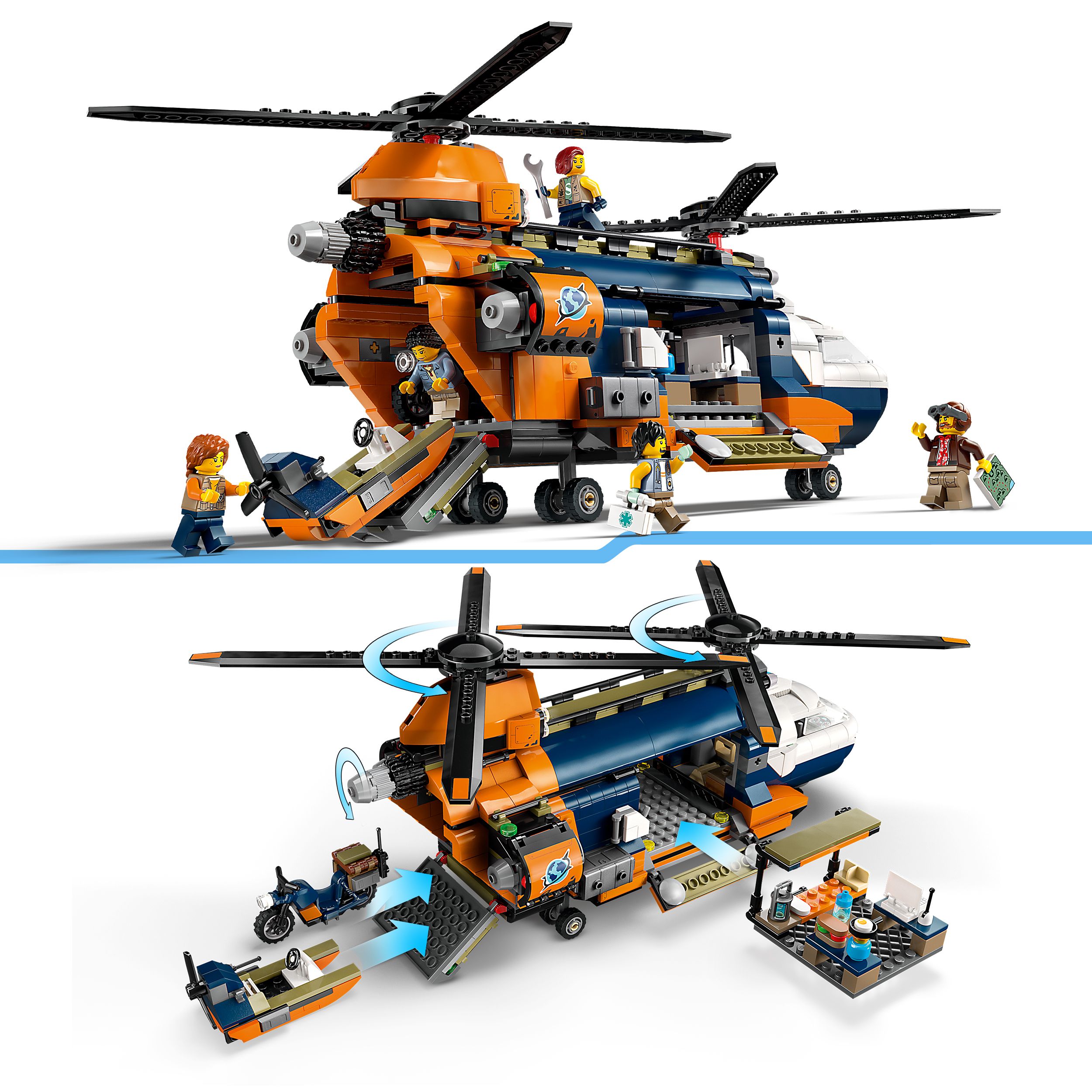 Voir la diapositive 4 : LEGO City 60437 - L'Hélicoptère de l'Explorateur de la Jungle au Camp de Base - Set de Jeu d'Aventure et Véhicules pour Enfants dès 8 Ans - Jouet de Construction - 5 Minifigurines et 3 Gorilles