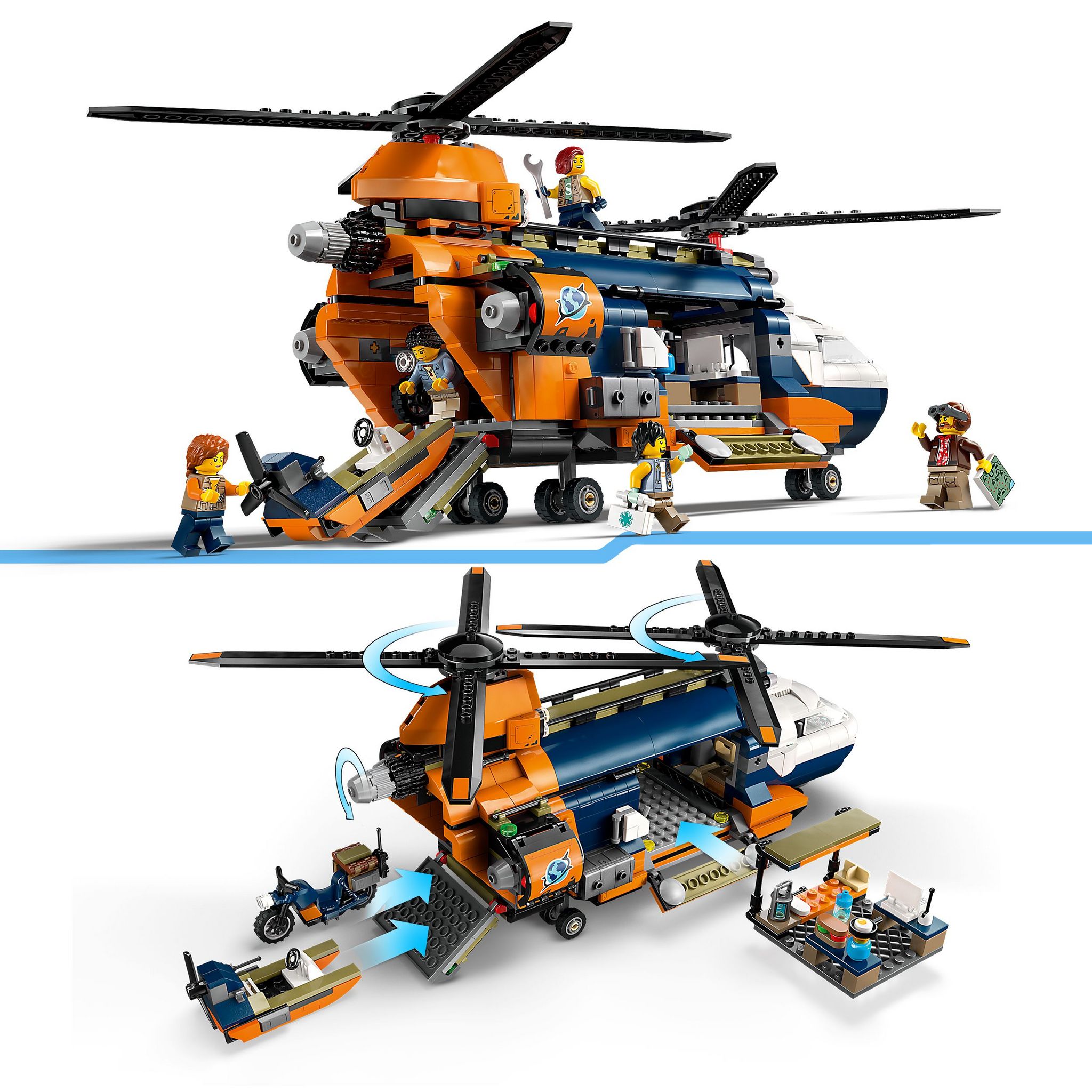 Voir la diapositive 4 : LEGO City 60437 - L'Hélicoptère de l'Explorateur de la Jungle au Camp de Base - Set de Jeu d'Aventure et Véhicules pour Enfants dès 8 Ans - Jouet de Construction - 5 Minifigurines et 3 Gorilles