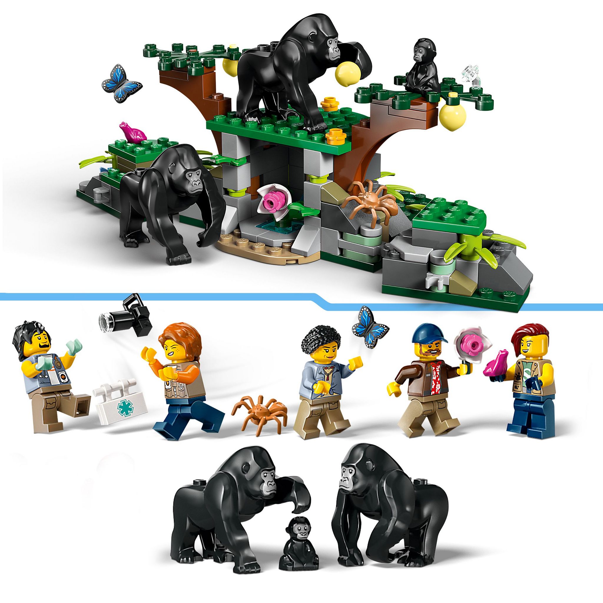 Voir la diapositive 5 : LEGO City 60437 - L'Hélicoptère de l'Explorateur de la Jungle au Camp de Base - Set de Jeu d'Aventure et Véhicules pour Enfants dès 8 Ans - Jouet de Construction - 5 Minifigurines et 3 Gorilles