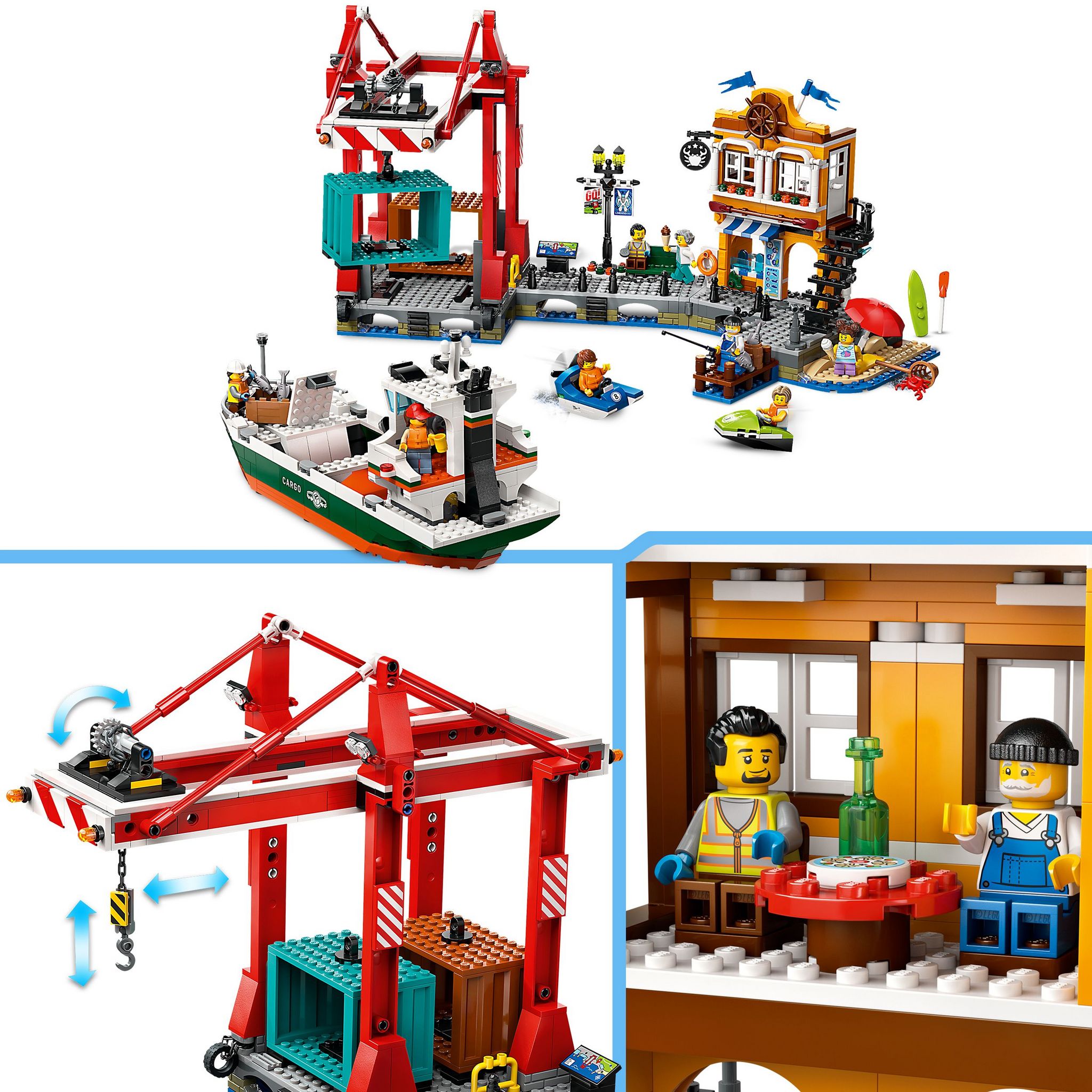 Voir la diapositive 4 : LEGO City 60422 - Le port et le Navire Marchand - Jouet de Construction Pour Garçons et Filles à Partir de 8 Ans - Cadeau Pour Enfants - Grue à Containers et Bateau avec 8 Minifigurines