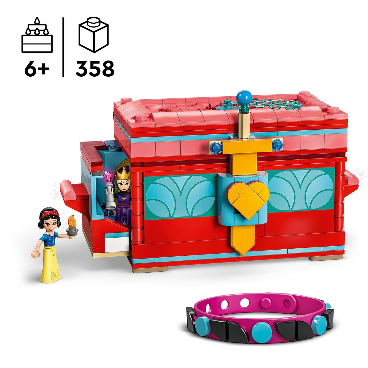 LEGO Disney 43276 - La Boîte à Bijoux de Blanche-Neige, Jouet de Construction, Mini-poupées de la Princesse et de la Méchante Reine, un Bracelet