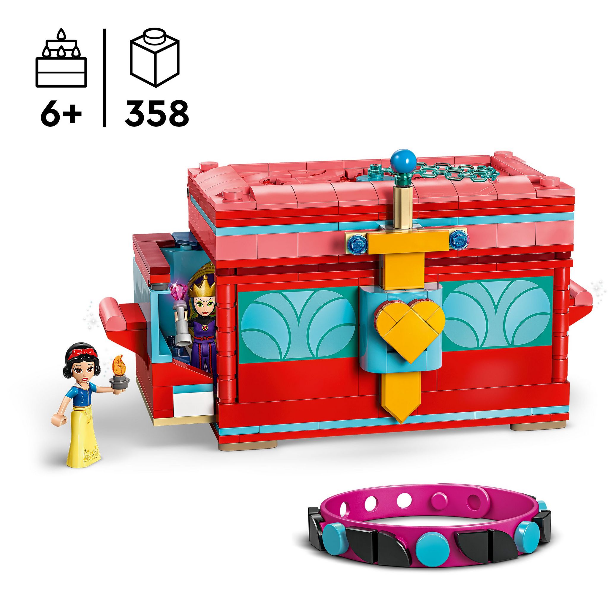 Voir la diapositive 3 : LEGO Disney 43276 - La Boîte à Bijoux de Blanche-Neige, Jouet de Construction, Mini-poupées de la Princesse et de la Méchante Reine, un Bracelet