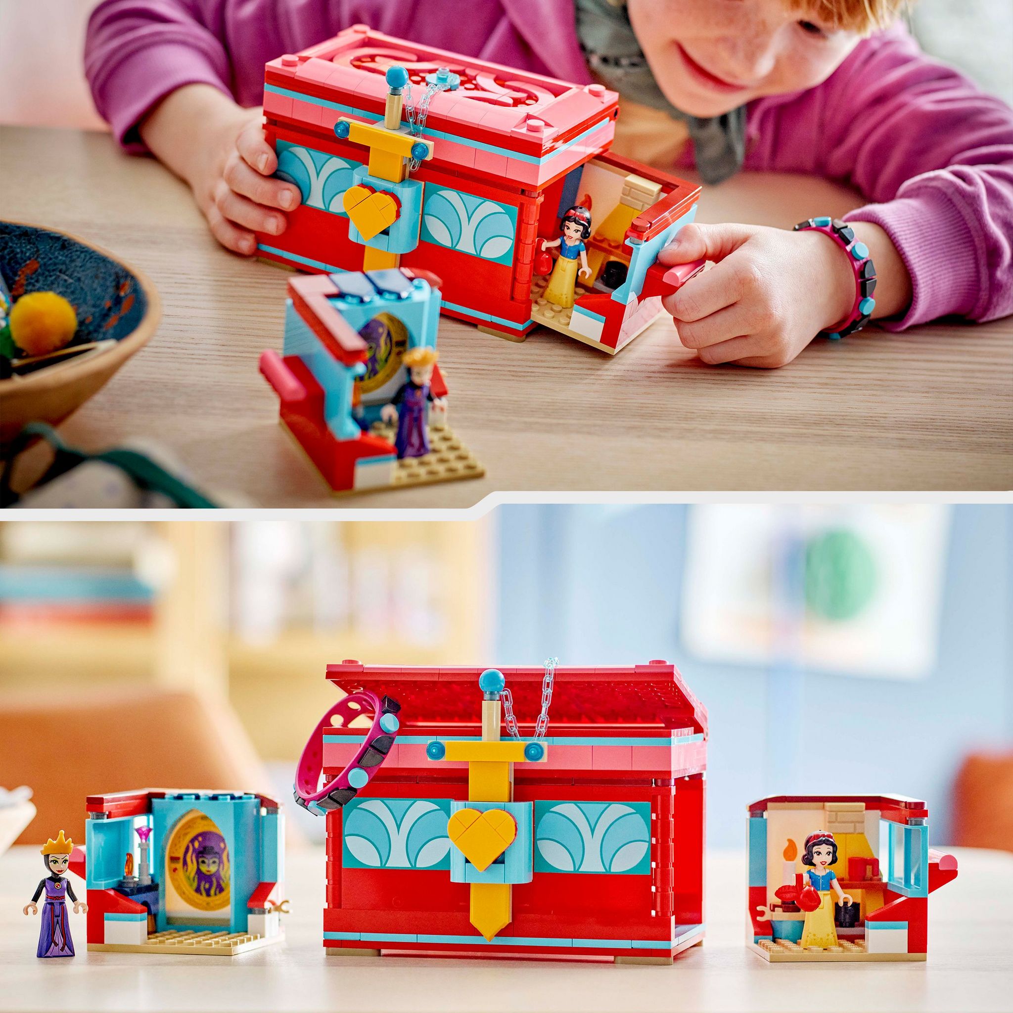 Voir la diapositive 6 : LEGO Disney 43276 - La Boîte à Bijoux de Blanche-Neige, Jouet de Construction, Mini-poupées de la Princesse et de la Méchante Reine, un Bracelet