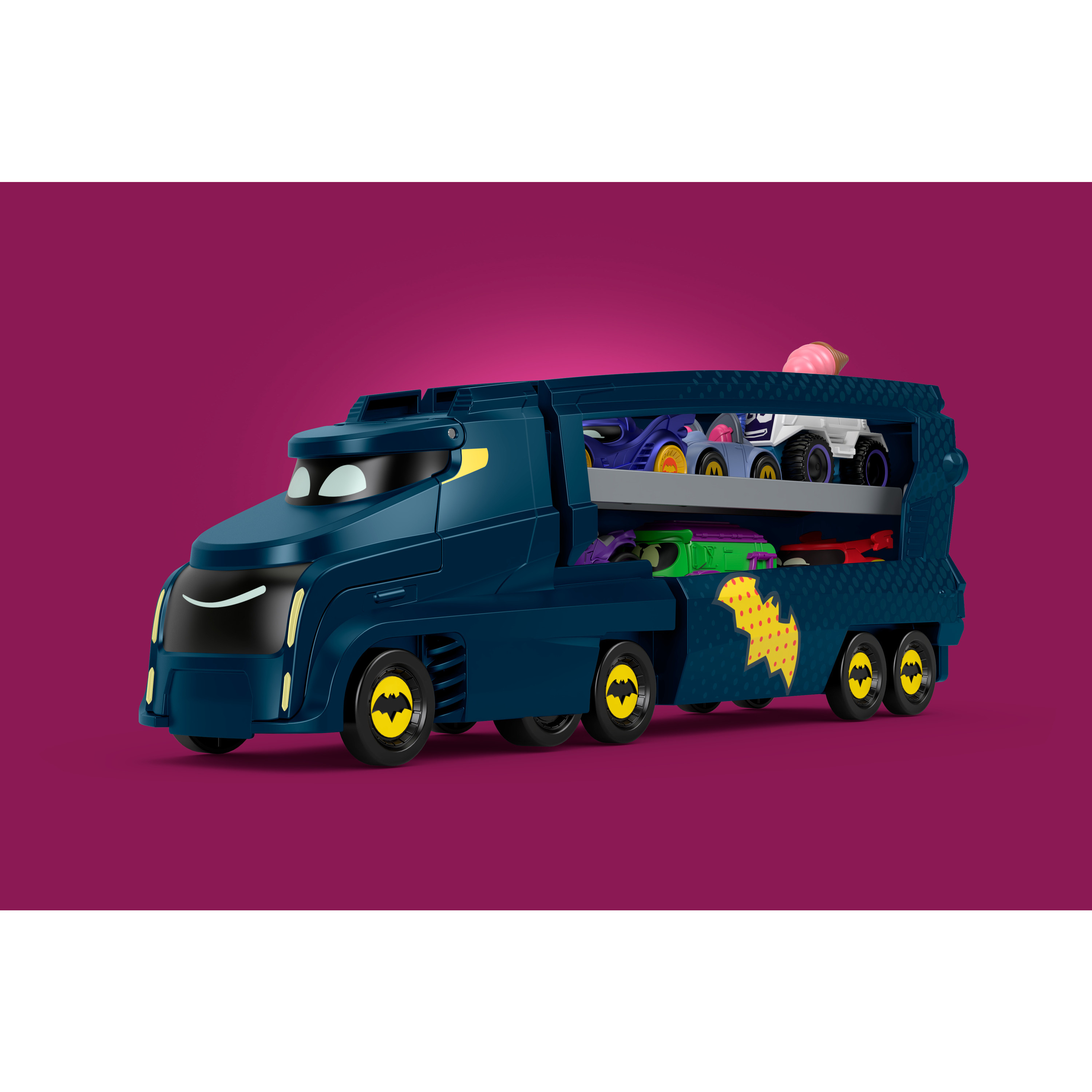 Voir la diapositive 3 : MATTEL Bat camion contenant 7 voitures Fisher Price