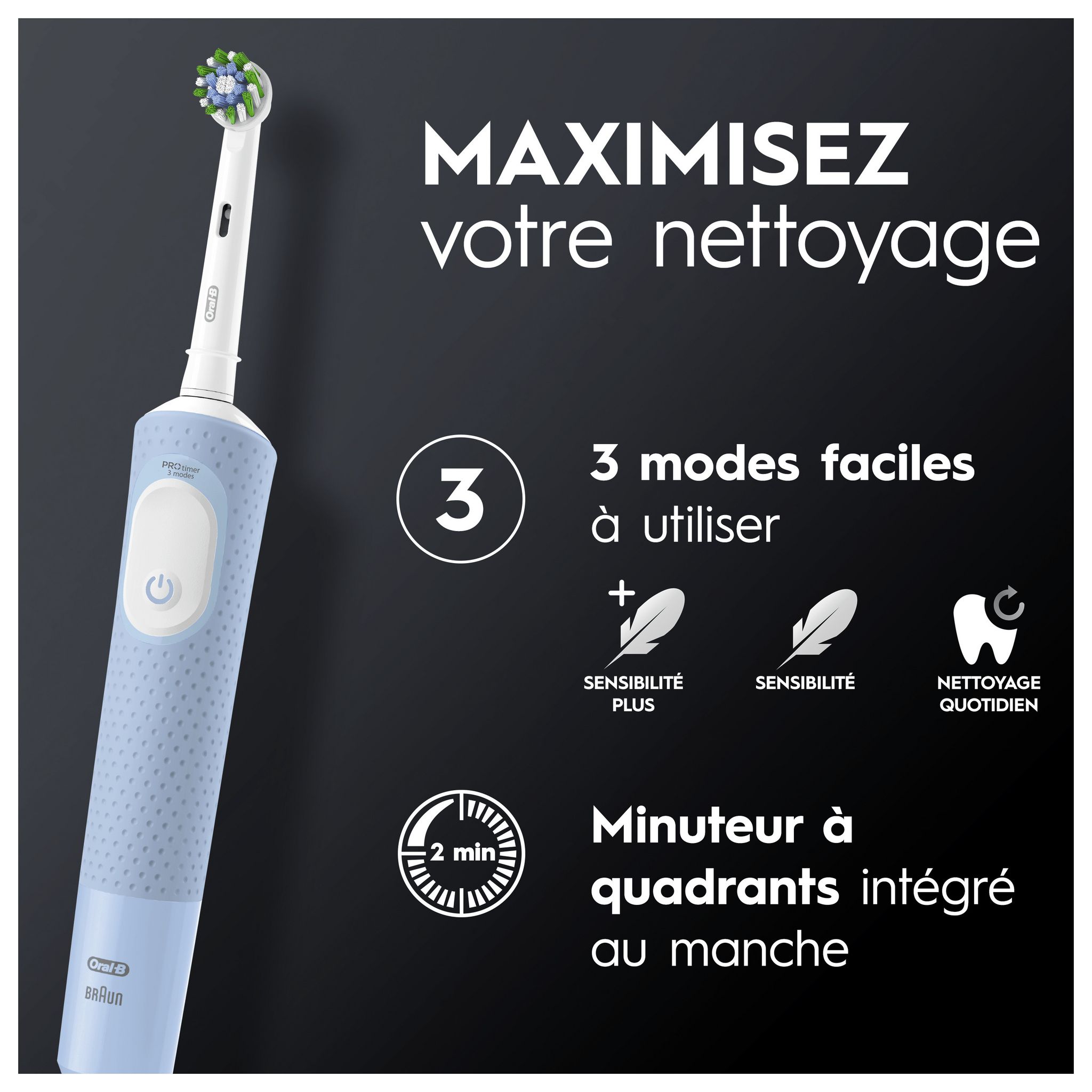 Voir la diapositive 3 : ORAL-B Brosse à dents électrique Vitality Pro - Bleu