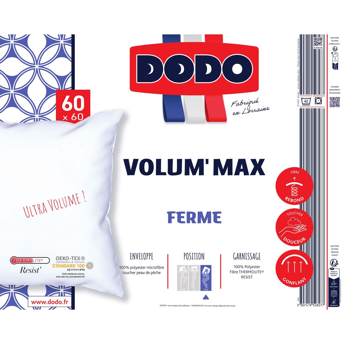 DODO Oreiller confort ferme VOLUM’ MAX