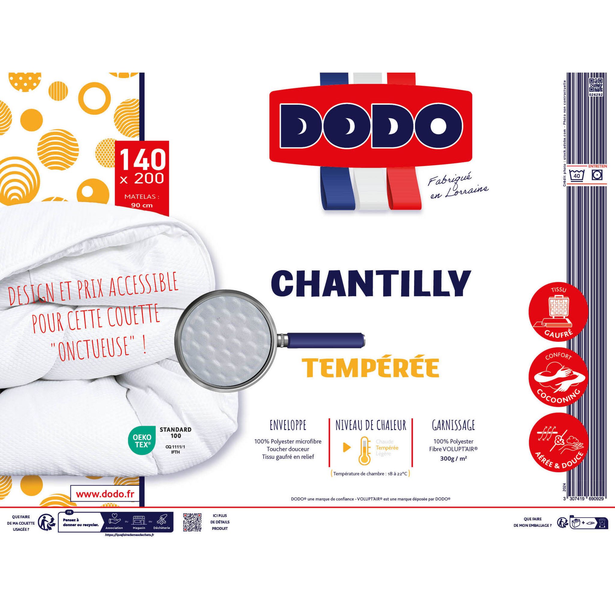 Voir la diapositive 2 : DODO Couette Tempérée CHANTILLY 300 g/m²