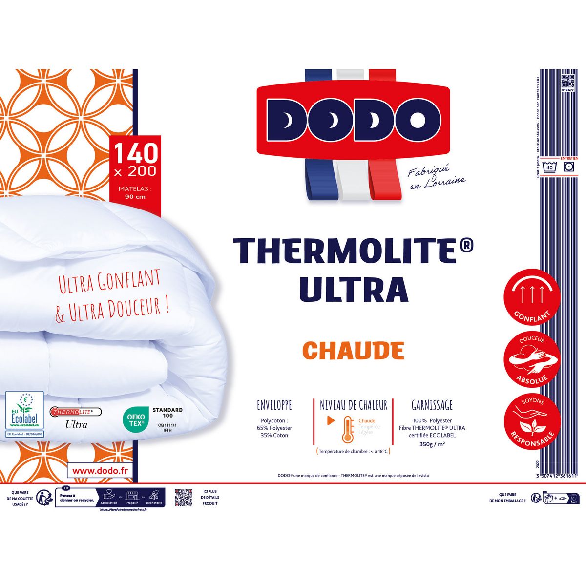 DODO Couette  Chaude Maxi confort THERMOLITE ULTRA 350 g/m²