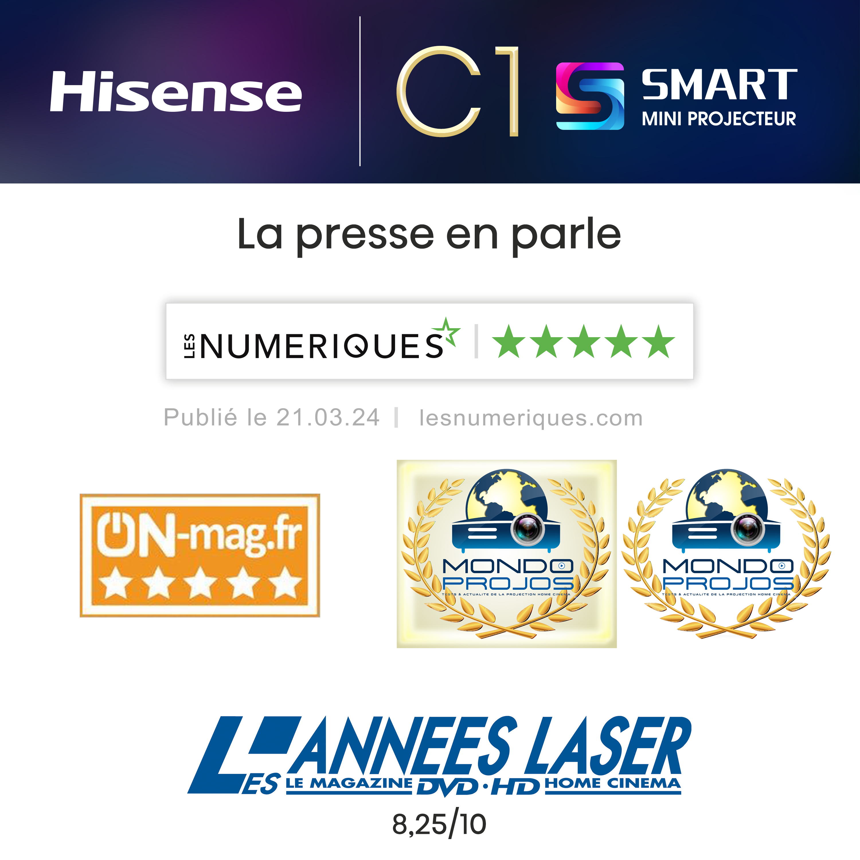 Voir la diapositive 2 : HISENSE Mini Vidéo projecteur C1 Smart Lazer - Gris et Bleu