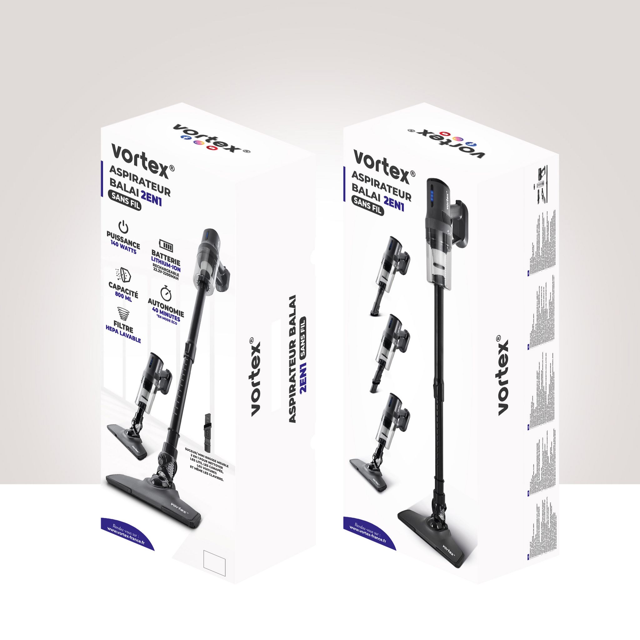 Voir la diapositive 9 : VORTEX Aspirateur balai 2 en 1 F11 - Gris