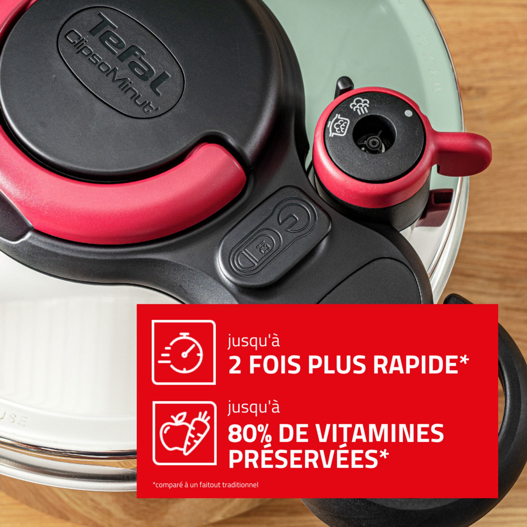 Voir la diapositive 6 : SEB Autocuiseur 7,5 litres tous feux dont induction Clipso Minut Easy