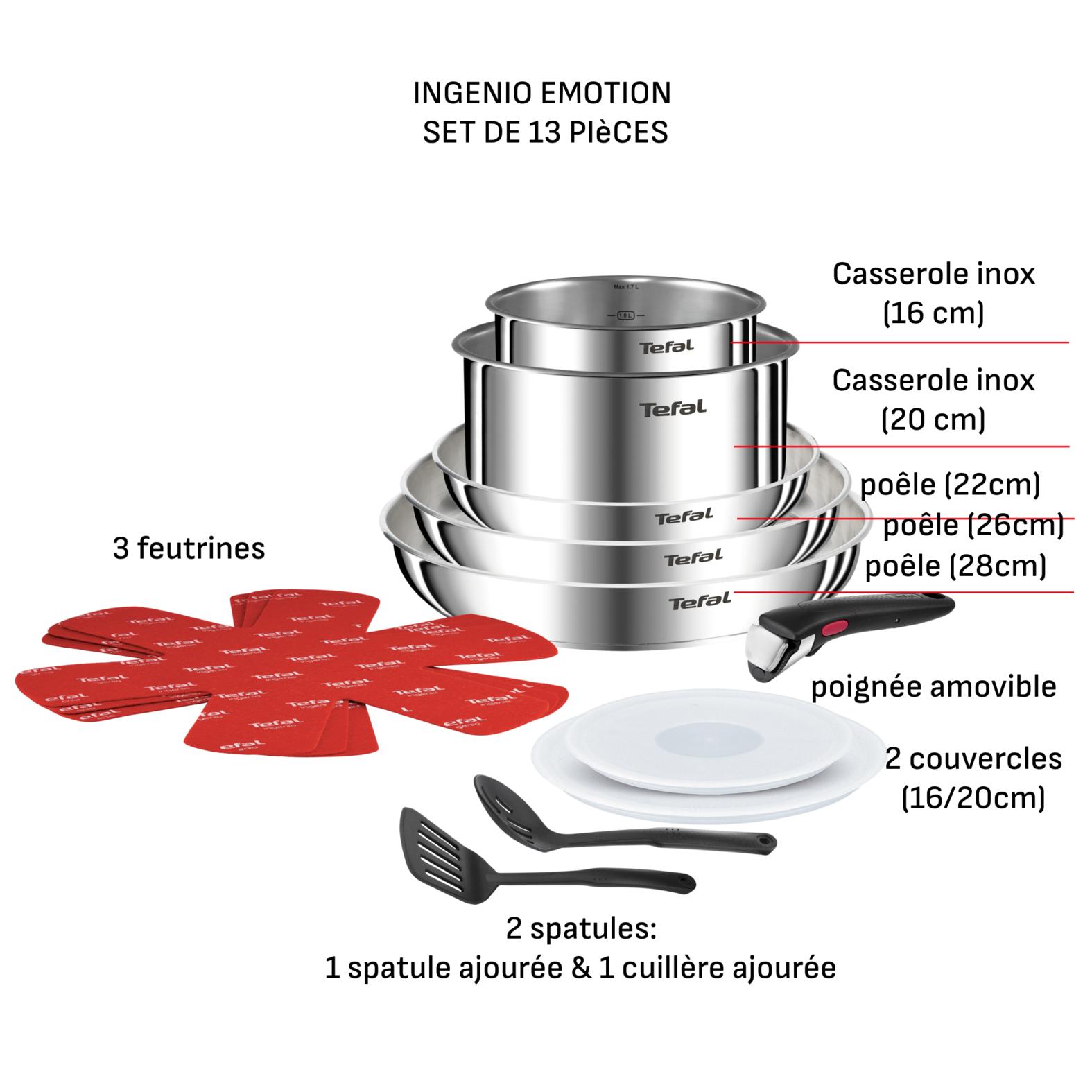 Voir la diapositive 3 : TEFAL Batterie de cuisine inox 13 pièces tous feux dont induction EMOTION