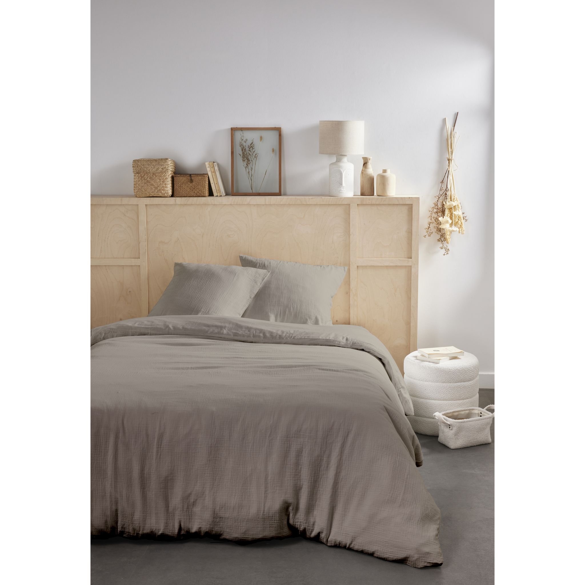 Parure housse de couette unie en gaze de coton DUNE. Coloris disponibles : Beige