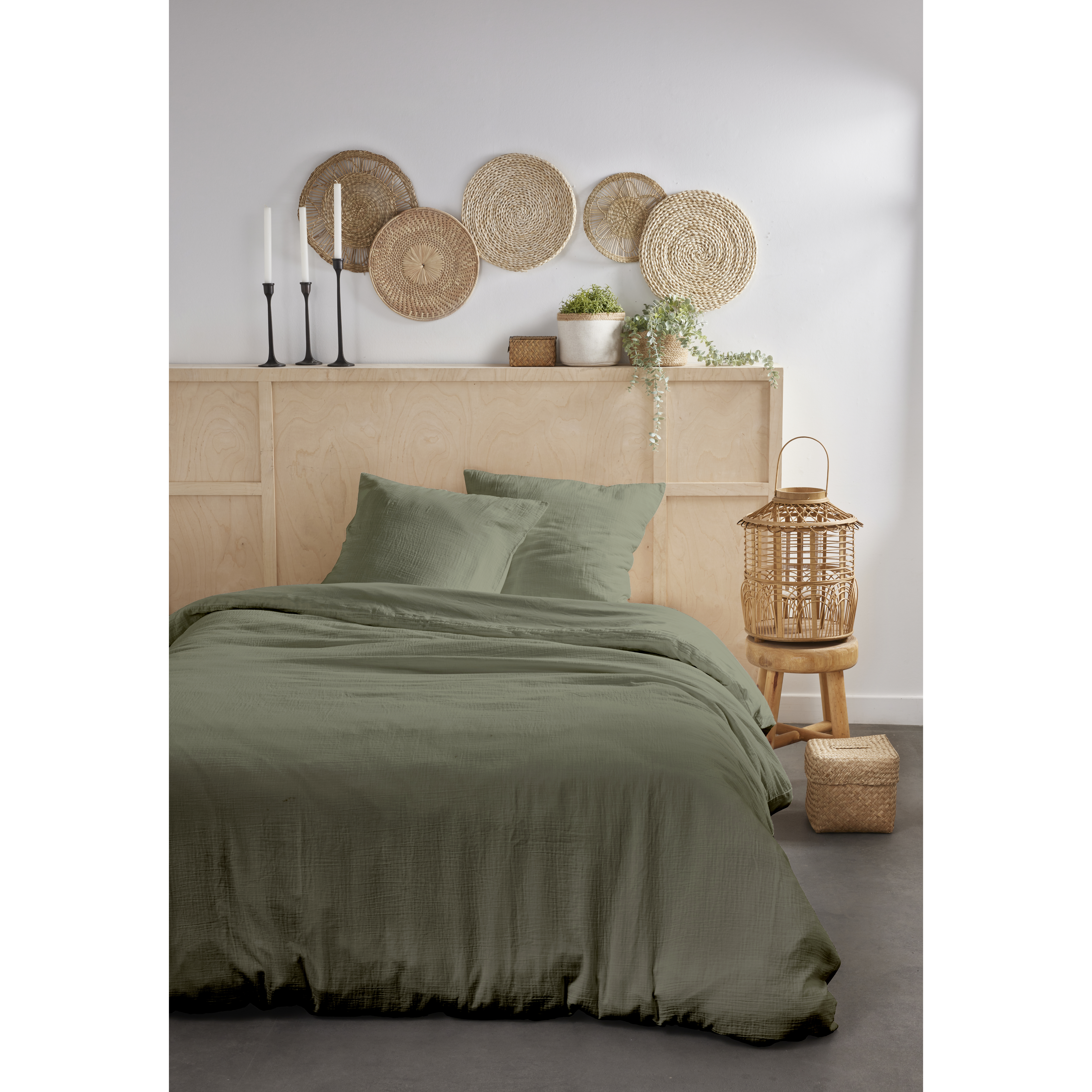 Parure housse de couette unie en gaze de coton SAUGE
