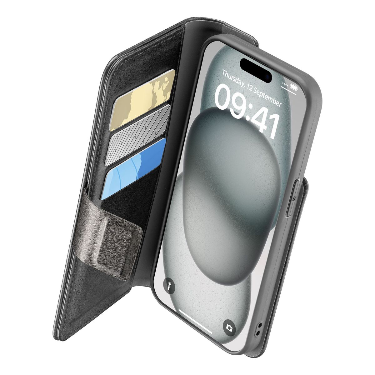 CELLULAR Étui folio pour Apple iPhone 15 - Noir