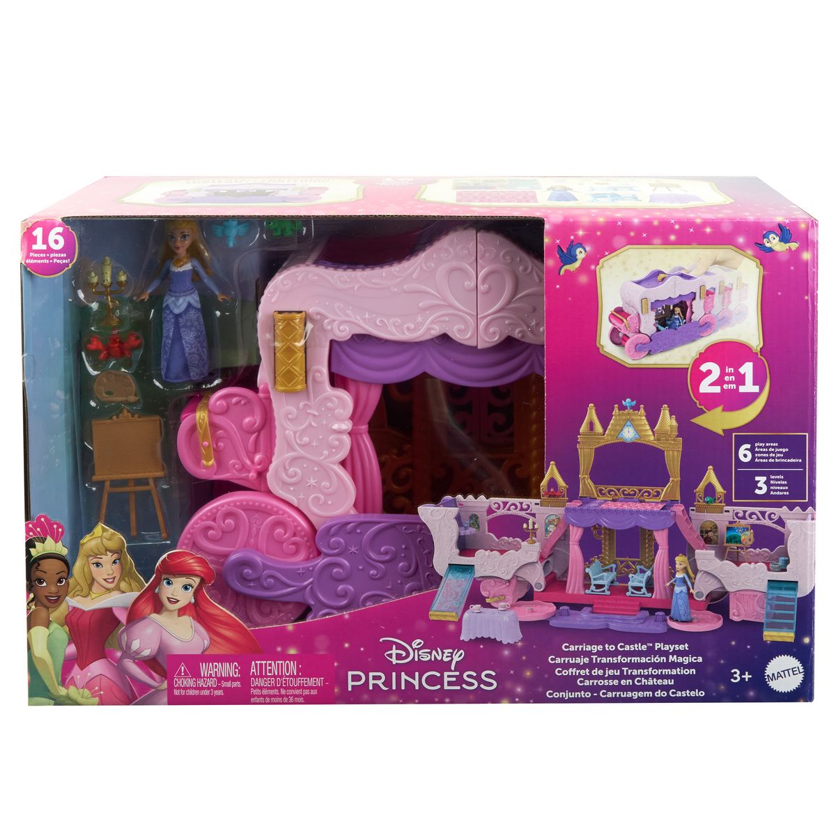 MATTEL Château en Carrosse 2en 1 Disney Princess