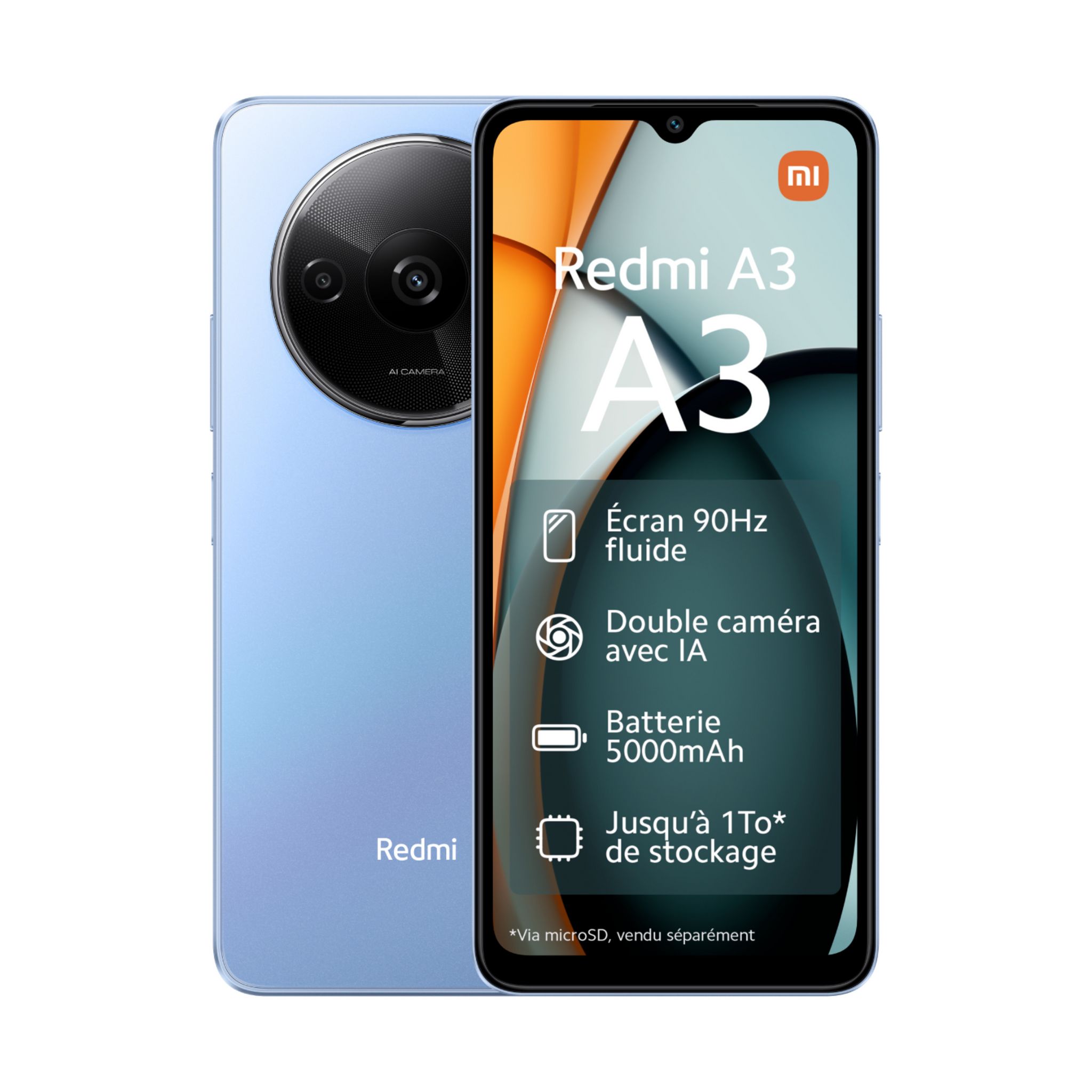 Voir la diapositive 2 : XIAOMI Redmi A3 4G 128Go - Bleu