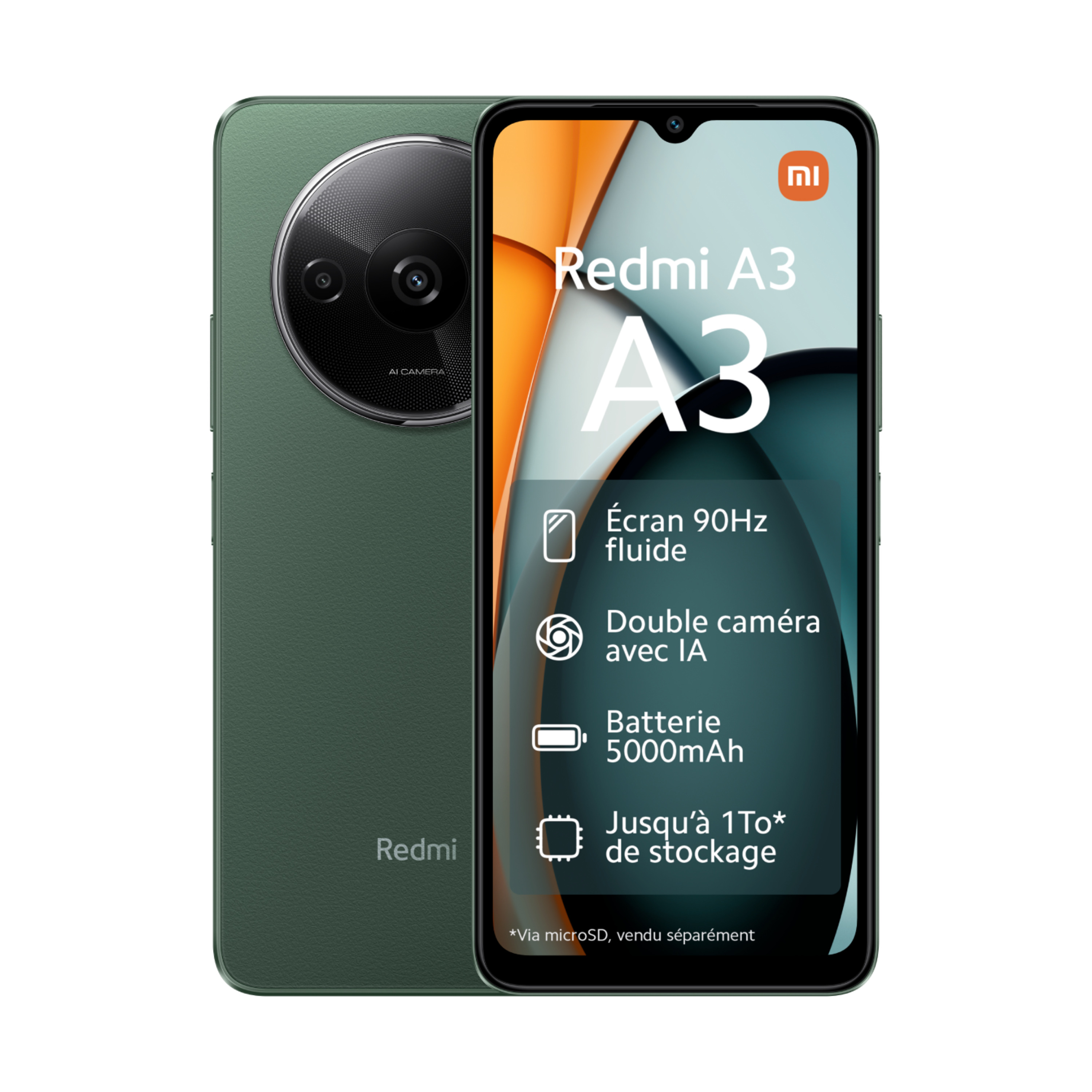 Voir la diapositive 2 : XIAOMI Redmi A3 4G 128Go - Vert