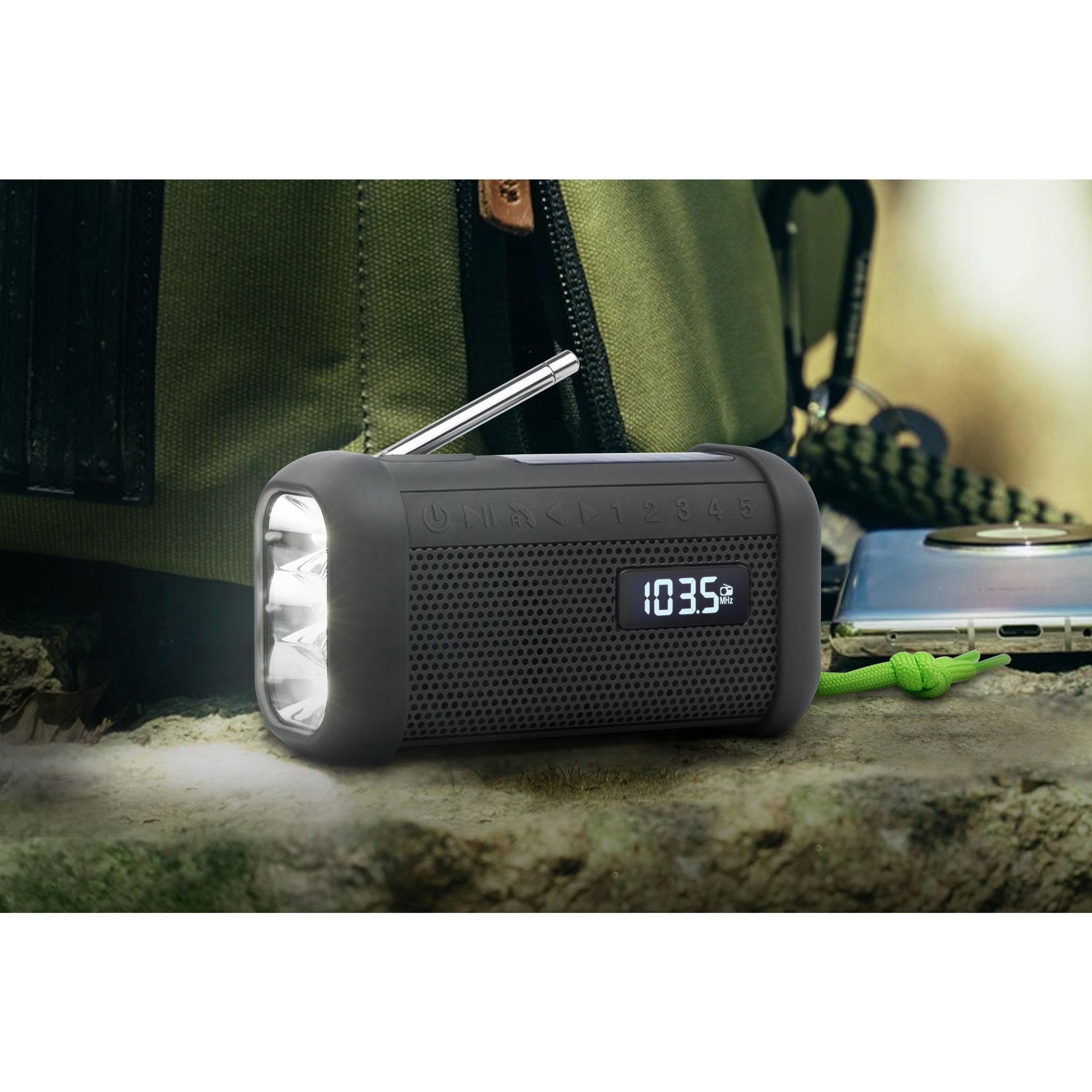 Voir la diapositive 2 : MUSE Radio solaire portable avec dynamo et lampe torche - Noir