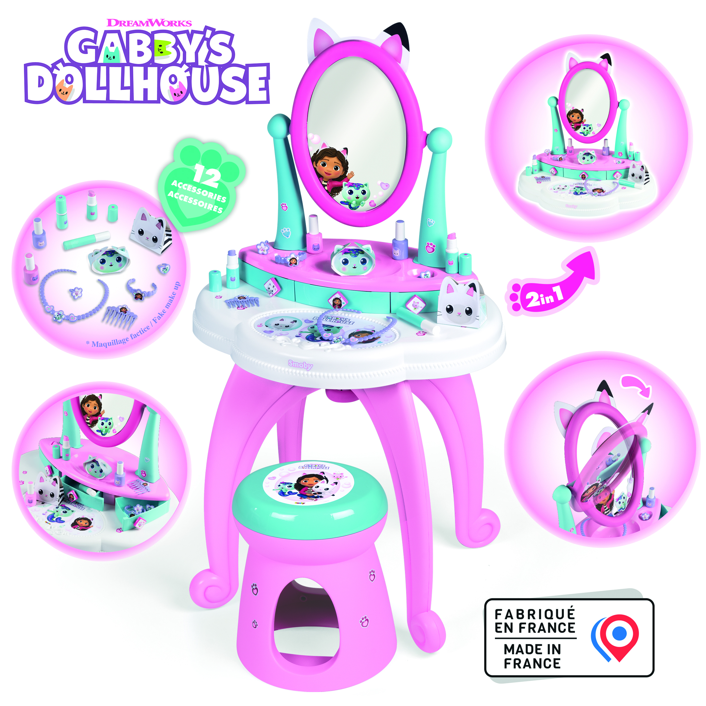 Voir la diapositive 2 : SMOBY Coiffeuse 2 en 1 Gabby et la Maison Magique