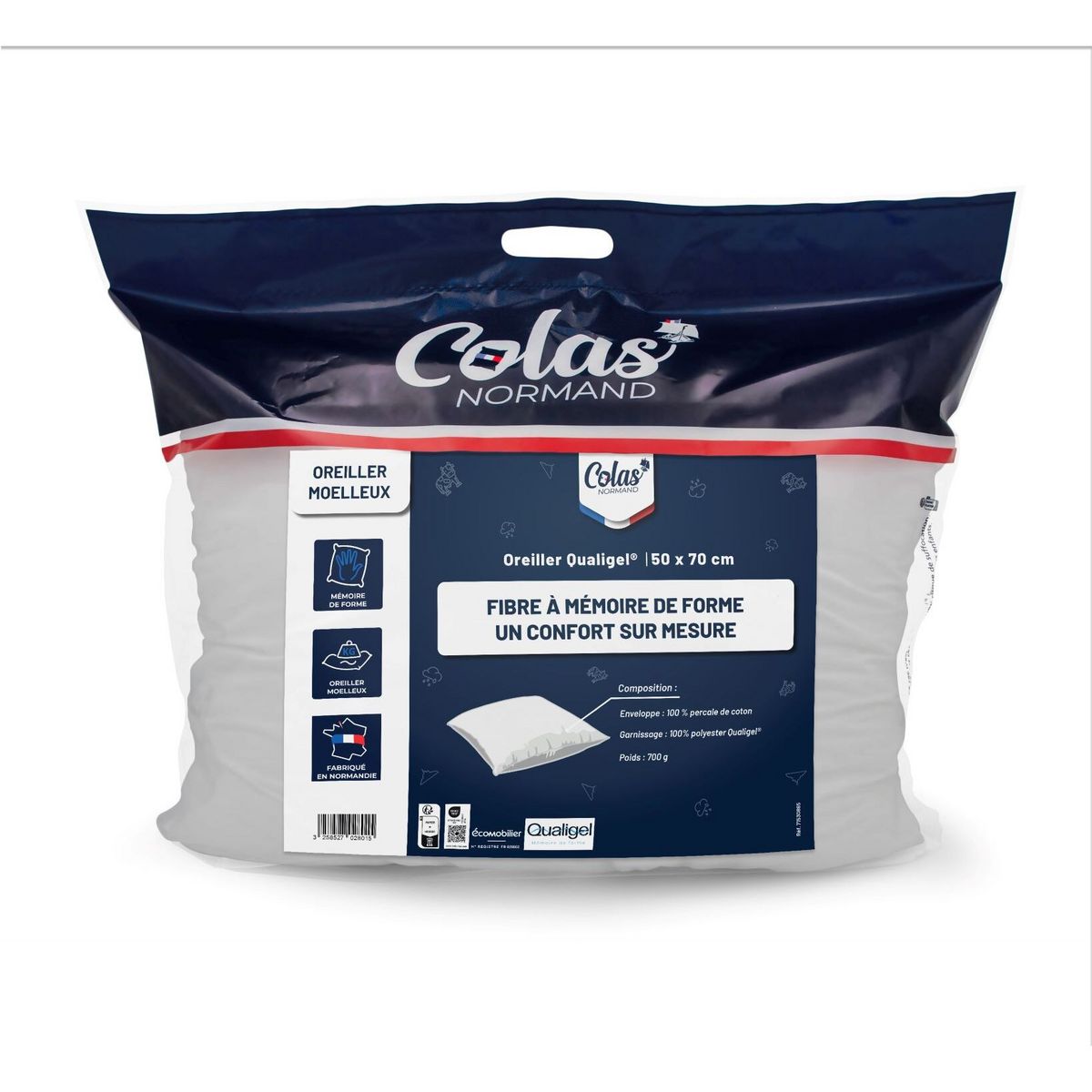 COLAS NORMAND Oreiller en coton Qualigel moelleux 700g/m²