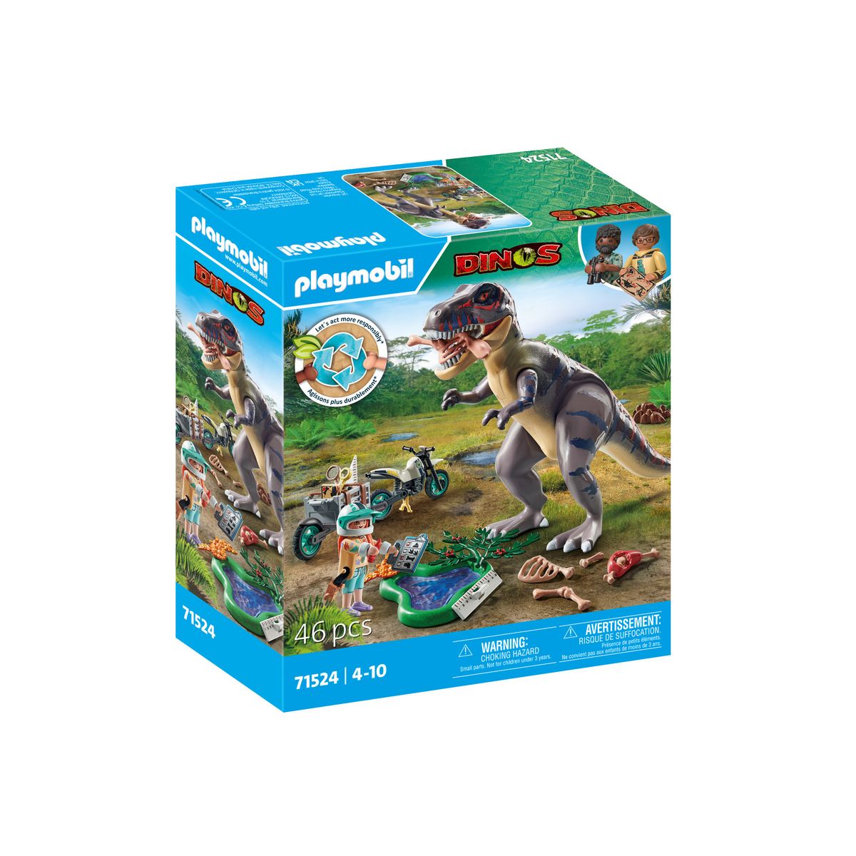 PLAYMOBIL 71524 Dinos - Explorateur moto et Tyrannosaure