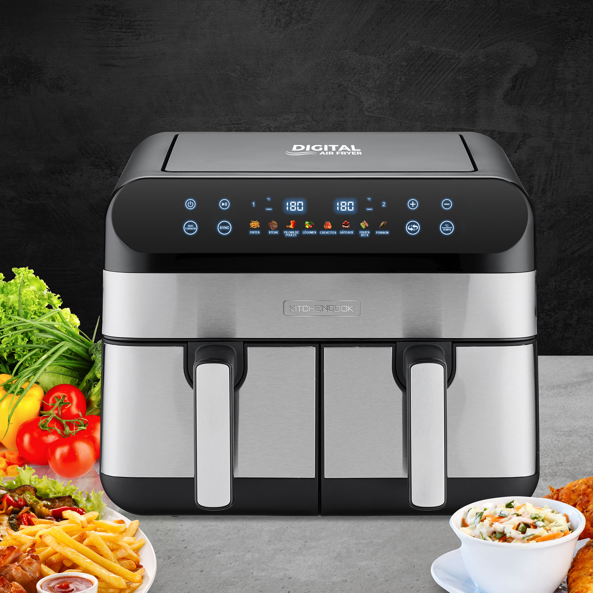 Voir la diapositive 12 : KITCHENCOOK Friteuse sans huile à air chaud AIRFLOW 9 - Noir