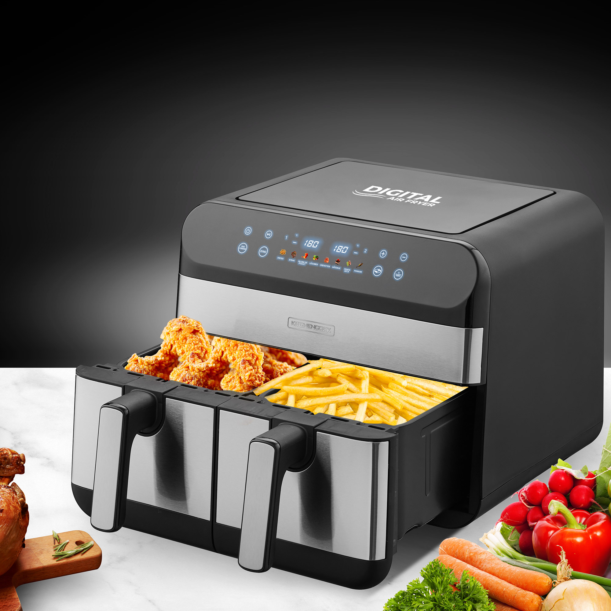 Voir la diapositive 11 : KITCHENCOOK Friteuse sans huile à air chaud AIRFLOW 9 - Noir