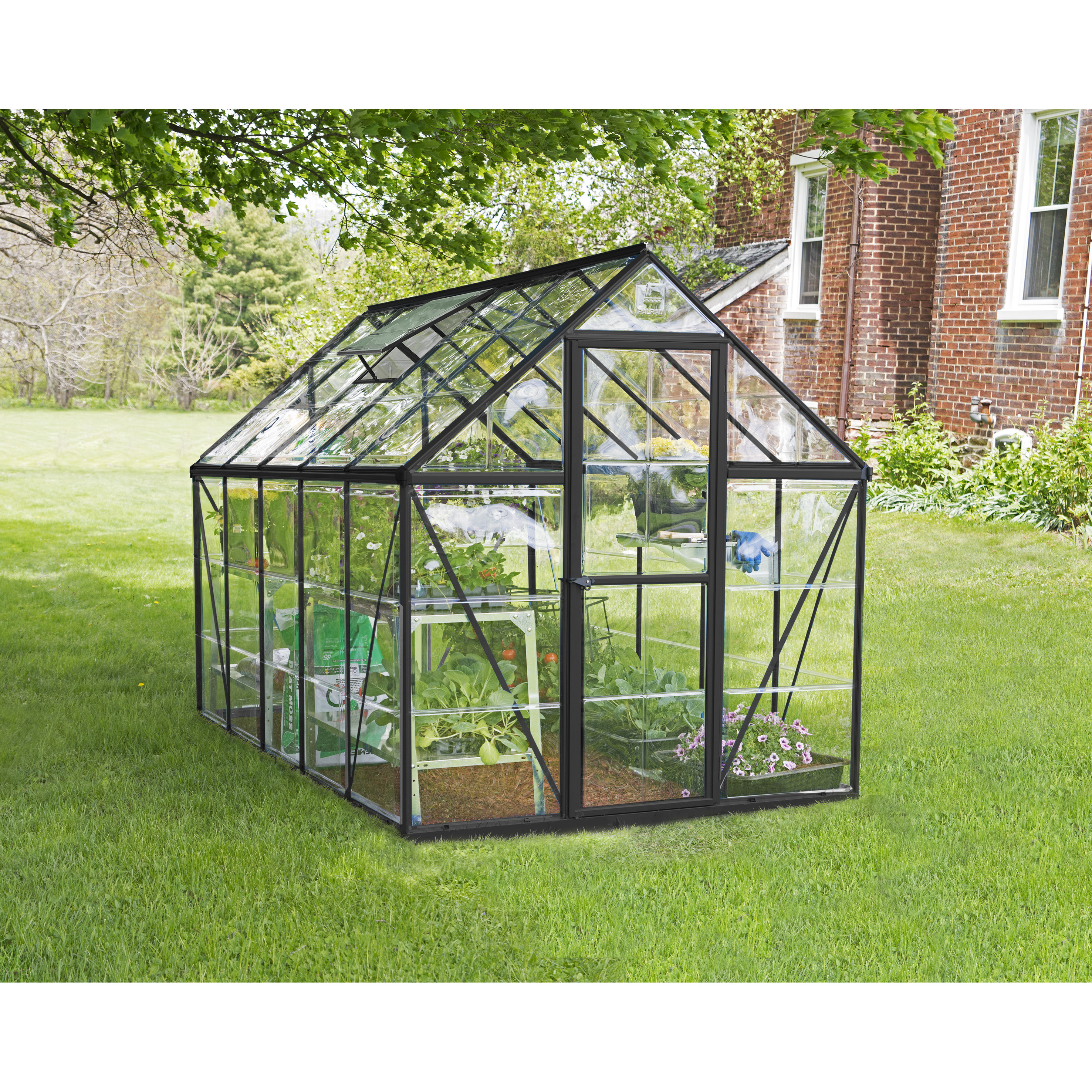 Voir la diapositive 2 : PALRAM Serre de jardin polycarbonate gris anthracite 5,7 m² - HARMONY