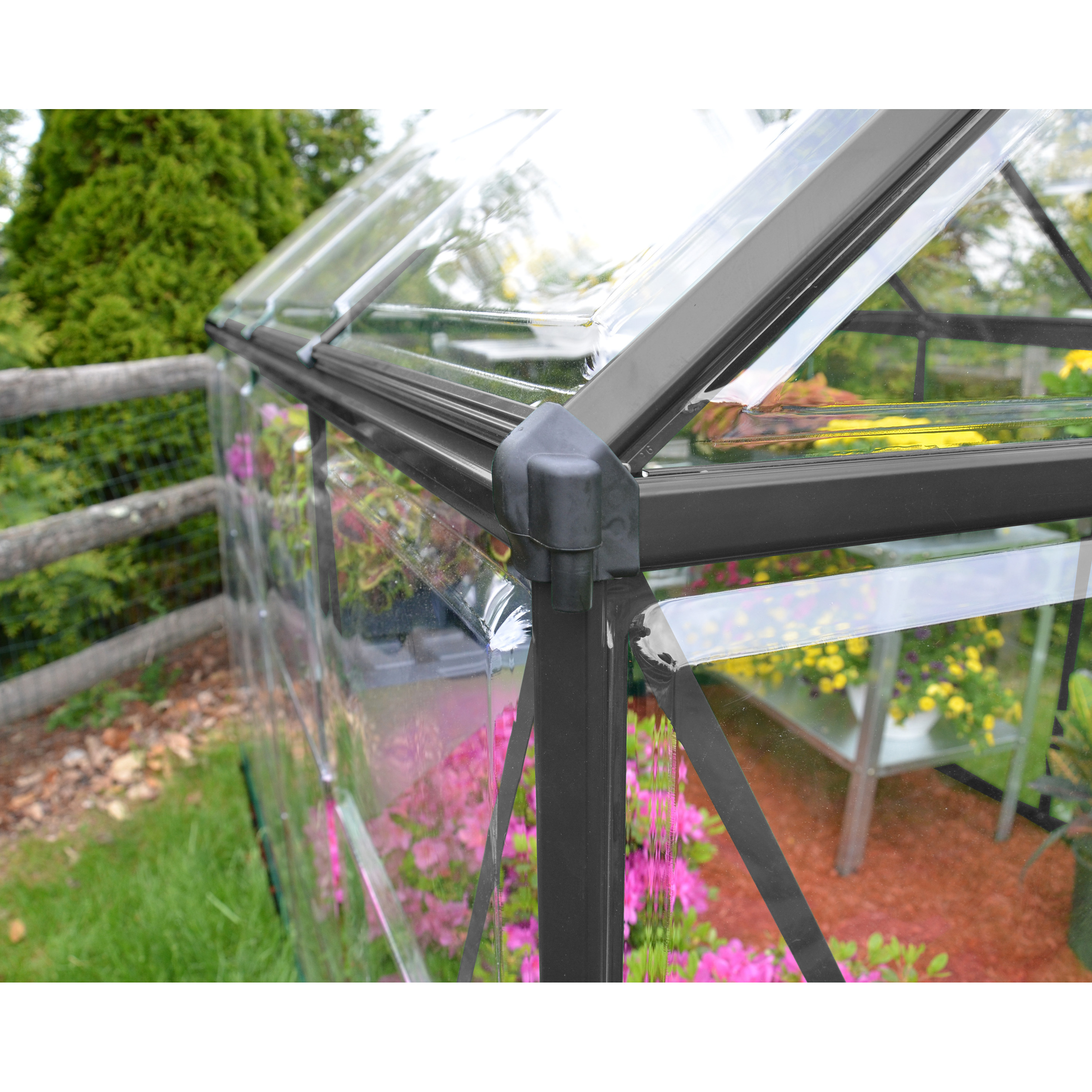 Voir la diapositive 3 : PALRAM Serre de jardin polycarbonate gris anthracite 5,7 m² - HARMONY