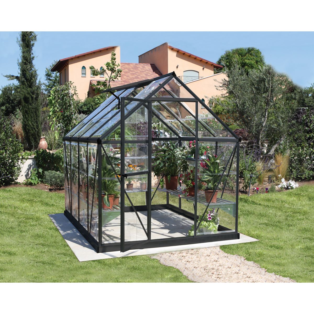 PALRAM Serre de jardin polycarbonate gris anthracite 4,6 m² - HARMONY