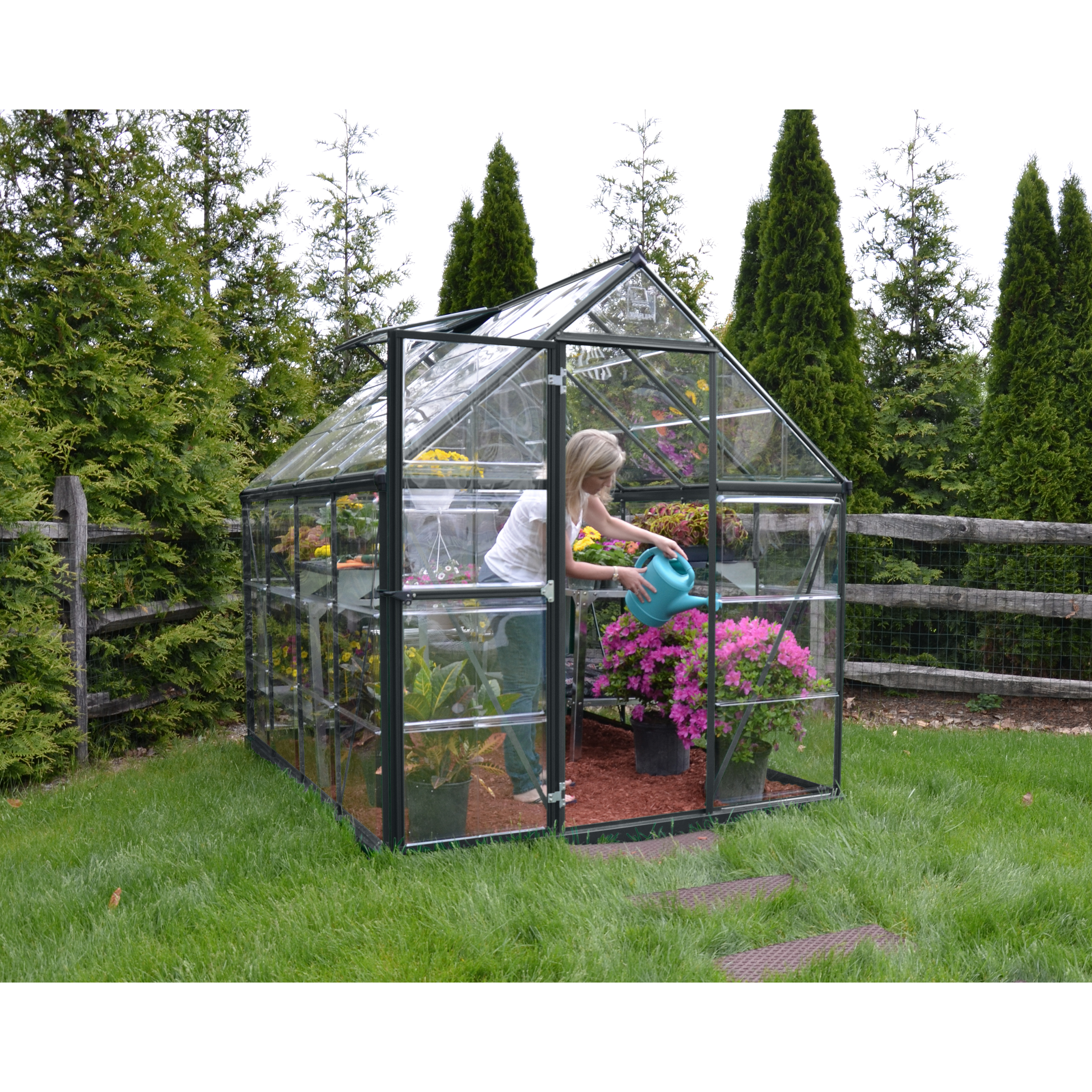 Voir la diapositive 2 : PALRAM Serre de jardin polycarbonate gris anthracite 4,6 m² - HARMONY