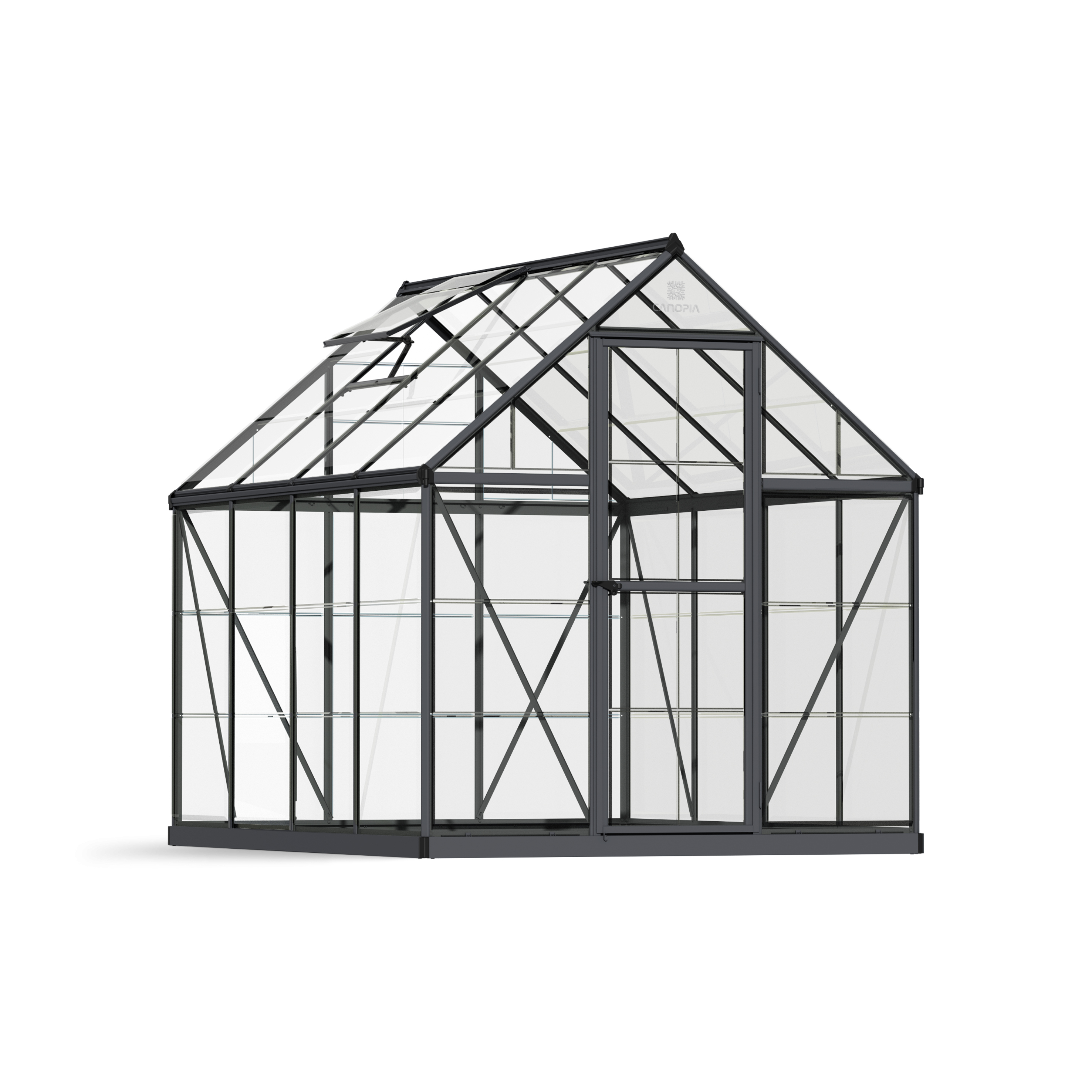 Voir la diapositive 7 : PALRAM Serre de jardin polycarbonate gris anthracite 4,6 m² - HARMONY