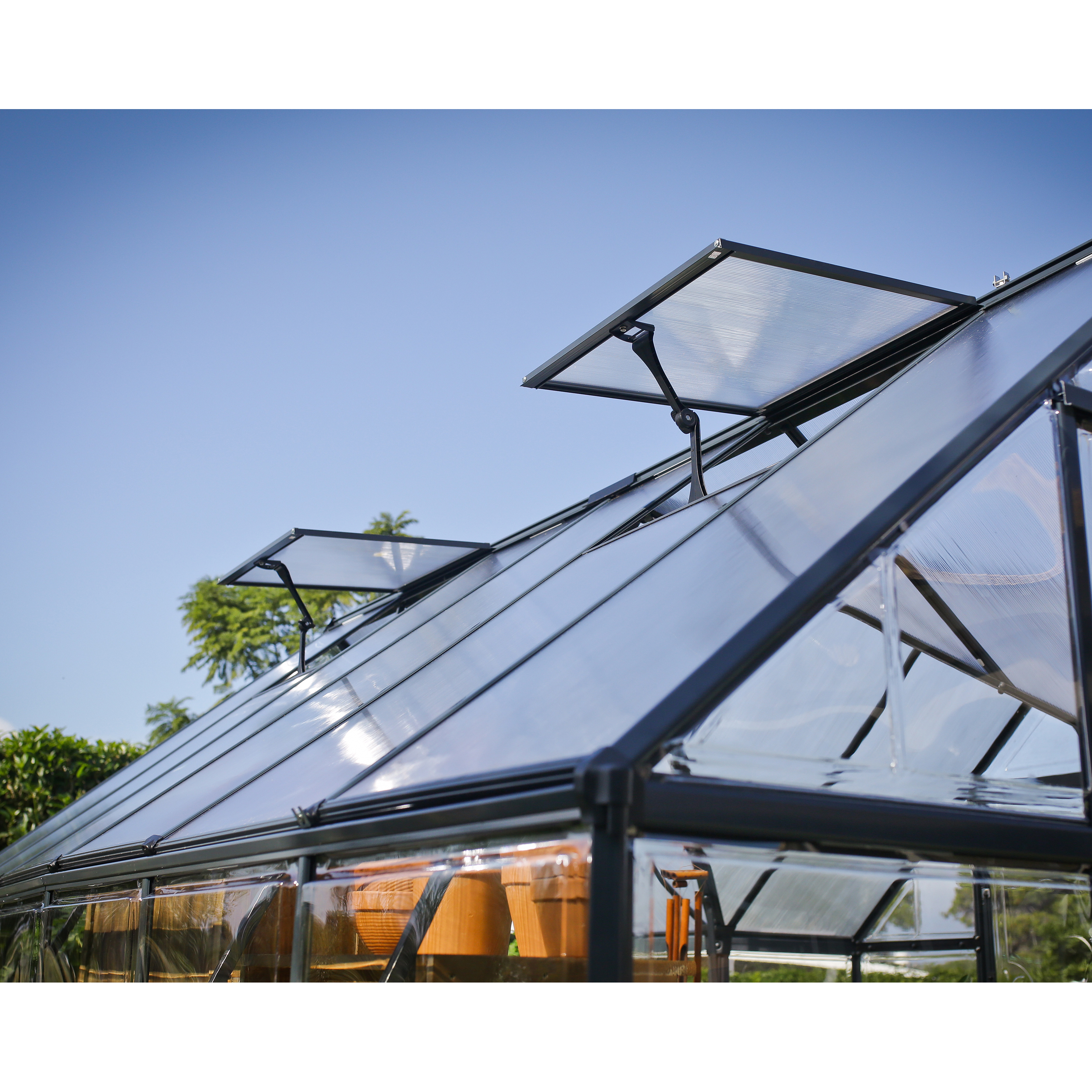 Voir la diapositive 6 : PALRAM Chalet-serre de jardin gris 11,1m² - VICTORY ORANGERIE