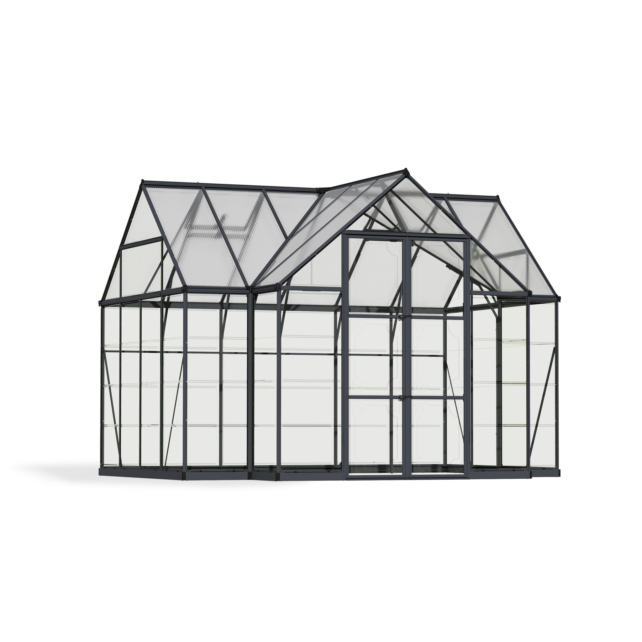 Voir la diapositive 8 : PALRAM Chalet-serre de jardin gris 11,1m² - VICTORY ORANGERIE