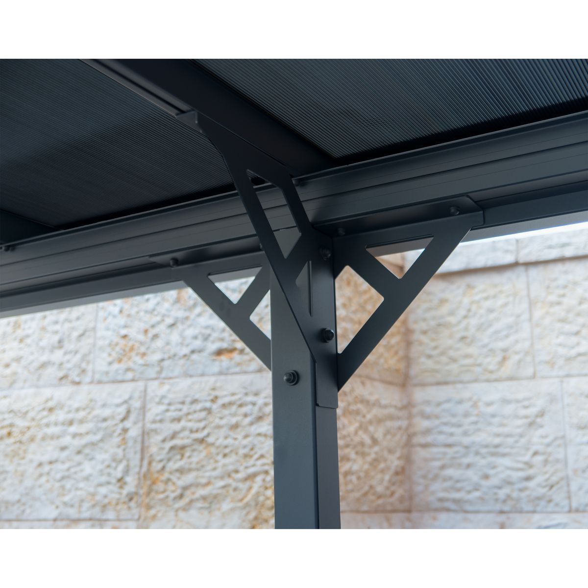 PALRAM Carport alu gris adossé 14,5 m² toit plat- PALMA 5000