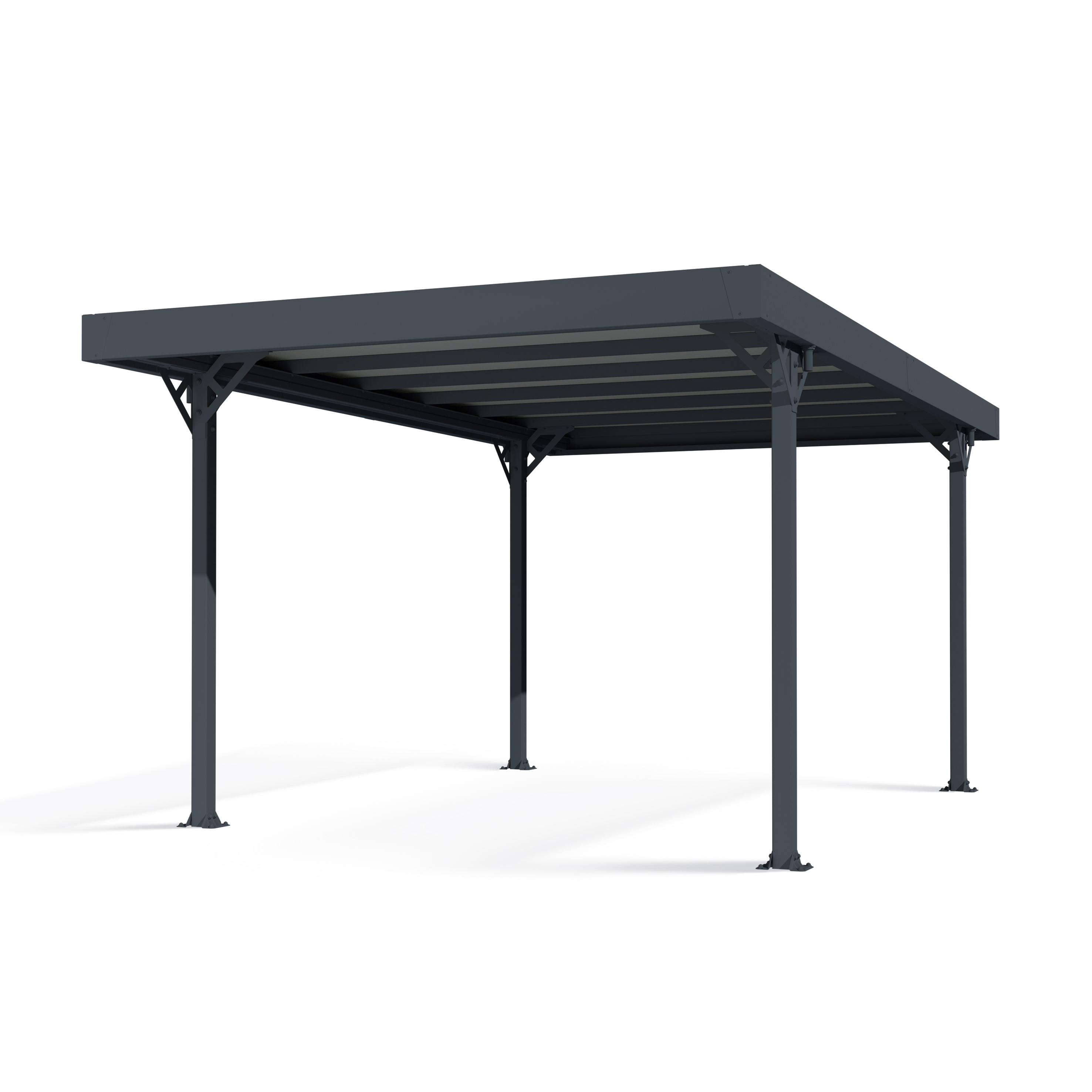 Voir la diapositive 7 : PALRAM Carport alu gris adossé 14,5 m² toit plat- PALMA 5000