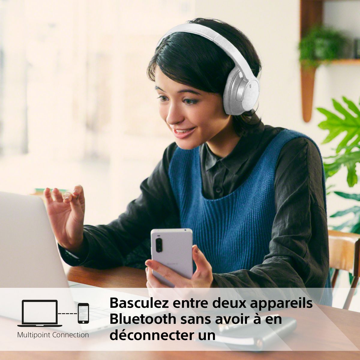 SONY Casque Avec fil et sans fil Arceau Appels/Musique USB Type-C Bluetooth - Blanc