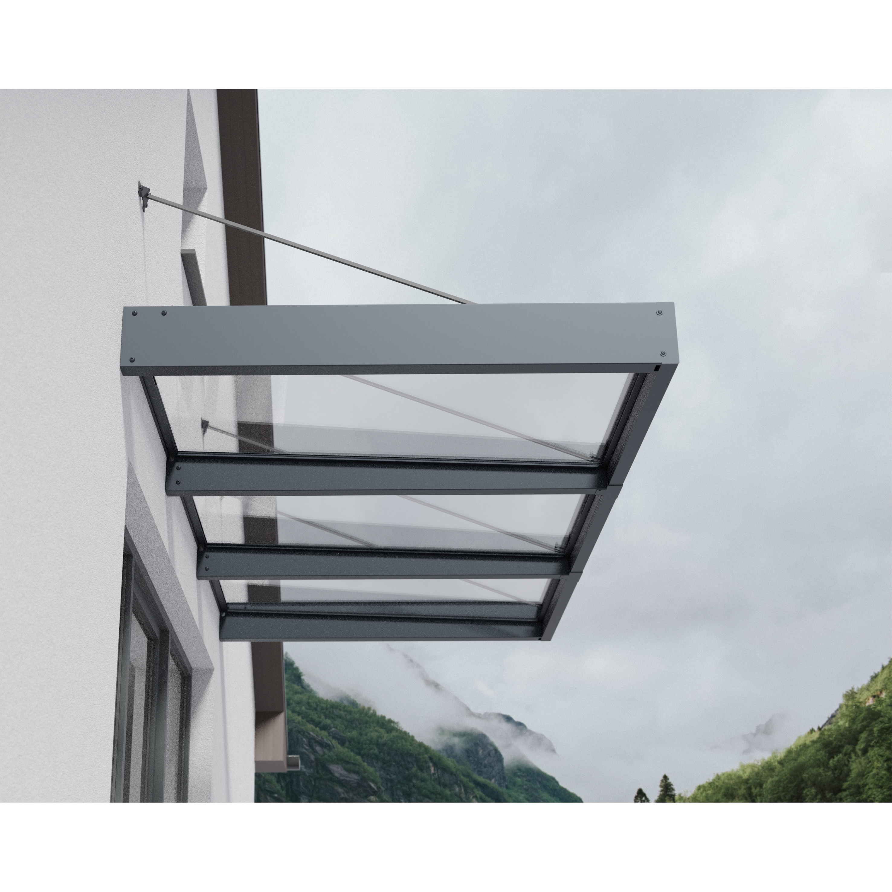 Voir la diapositive 2 : PALRAM Marquise 140 x 286 cm Anthracite/Transparent - SOPHIA XL 3000