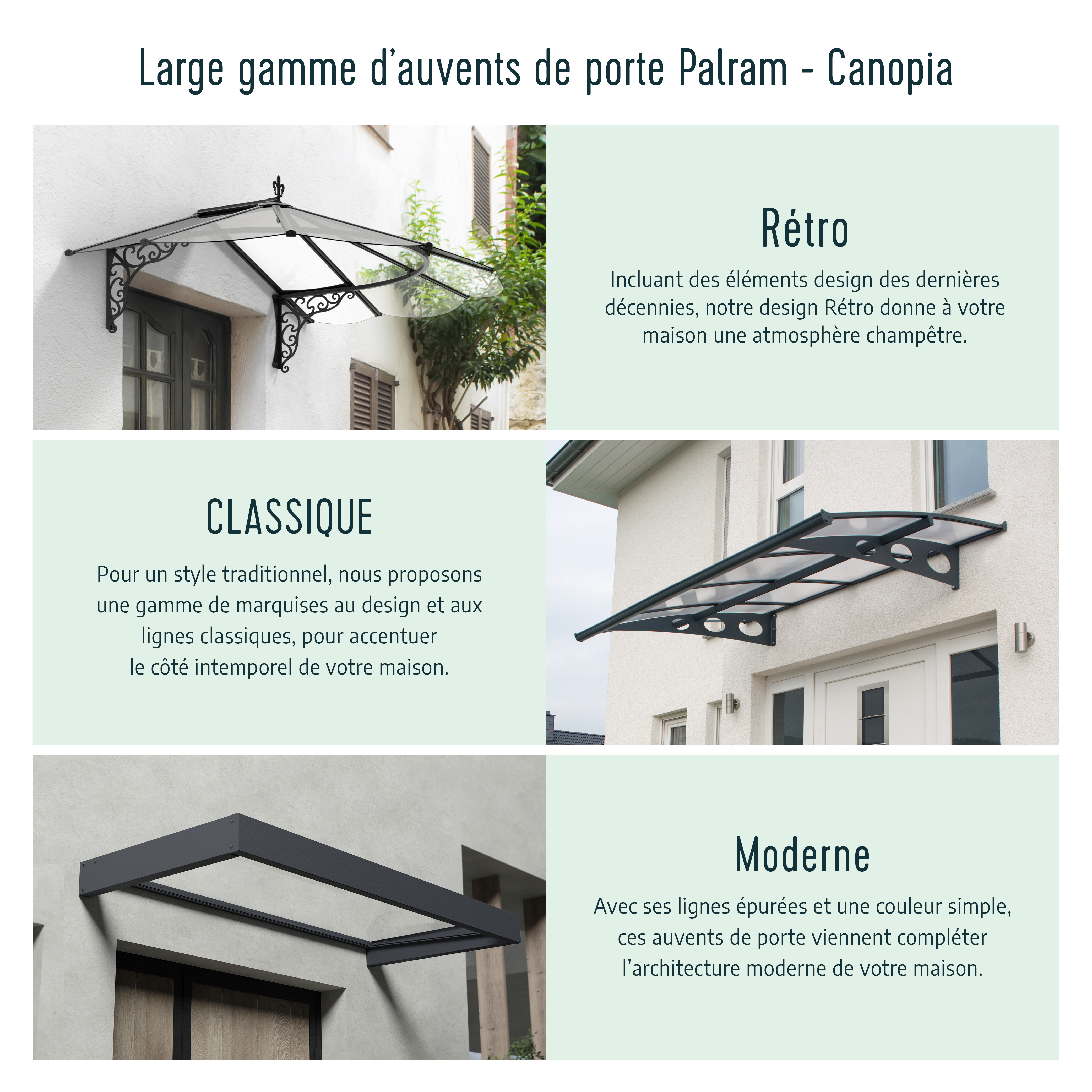 Voir la diapositive 9 : PALRAM Marquise 95 x 160 cm Anthracite/Blanc translucide - SOPHIA 1600