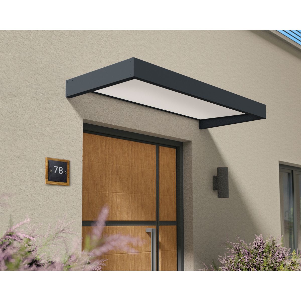 PALRAM Marquise 95 x 215 cm Anthracite/Blanc translucide - SOPHIA 2150