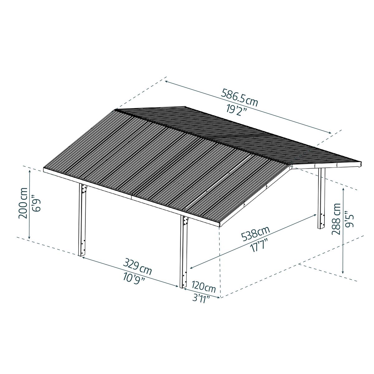 PALRAM Carport polycarbonate 2 voitures Anthracite 33,5 m² - SYDNEY
