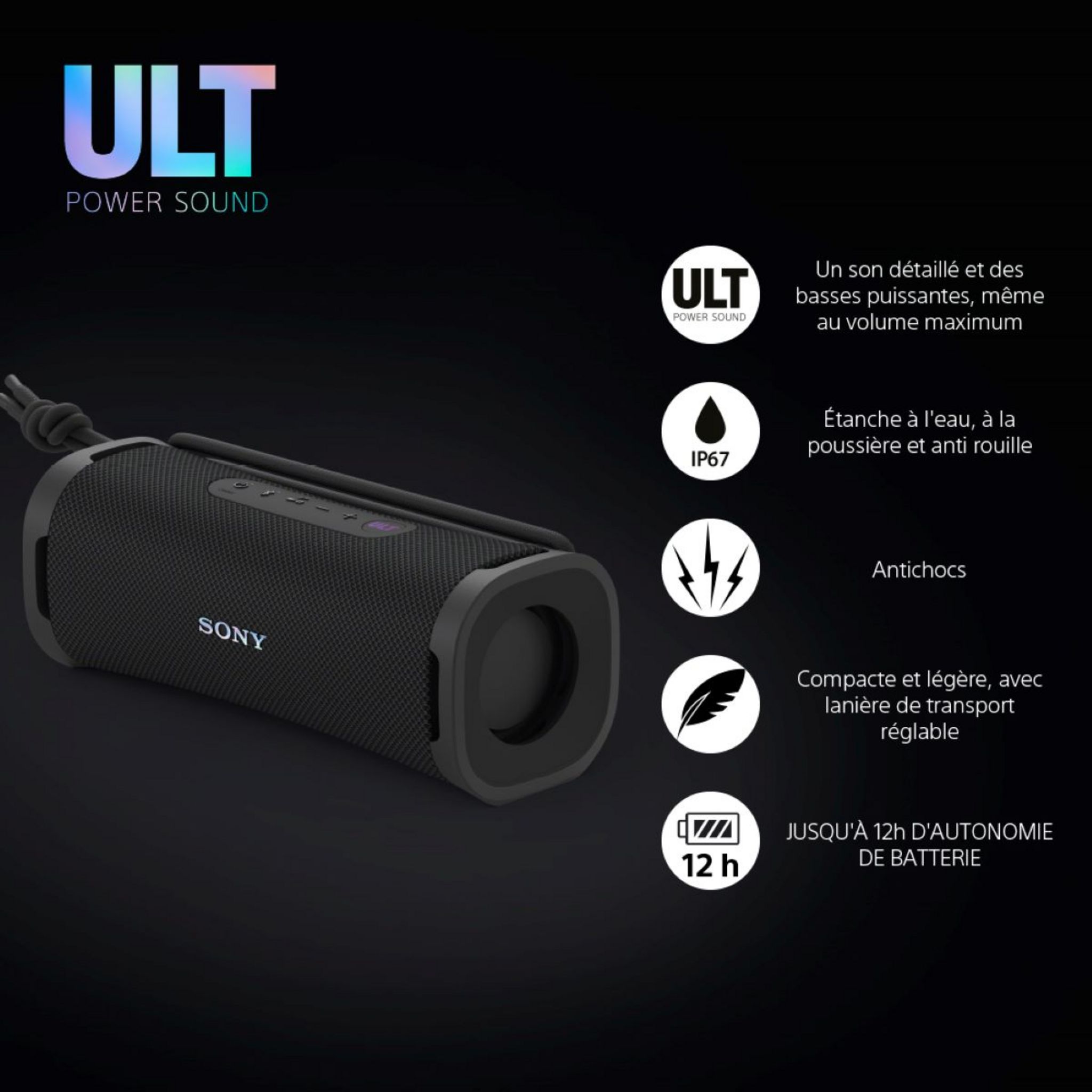 Voir la diapositive 2 : SONY Enceinte portable sans fil Sony Bluetooth ULT Field 1 - Noir
