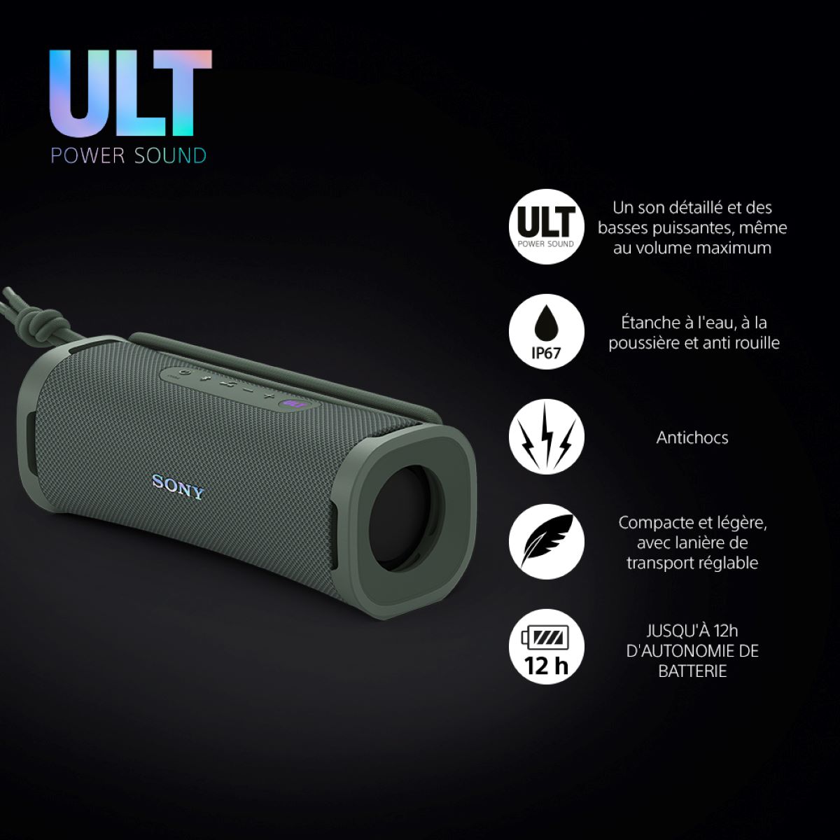Voir la diapositive 2 : SONY Enceinte portable sans fil Bluetooth ULT Field 1 - Gris forêt