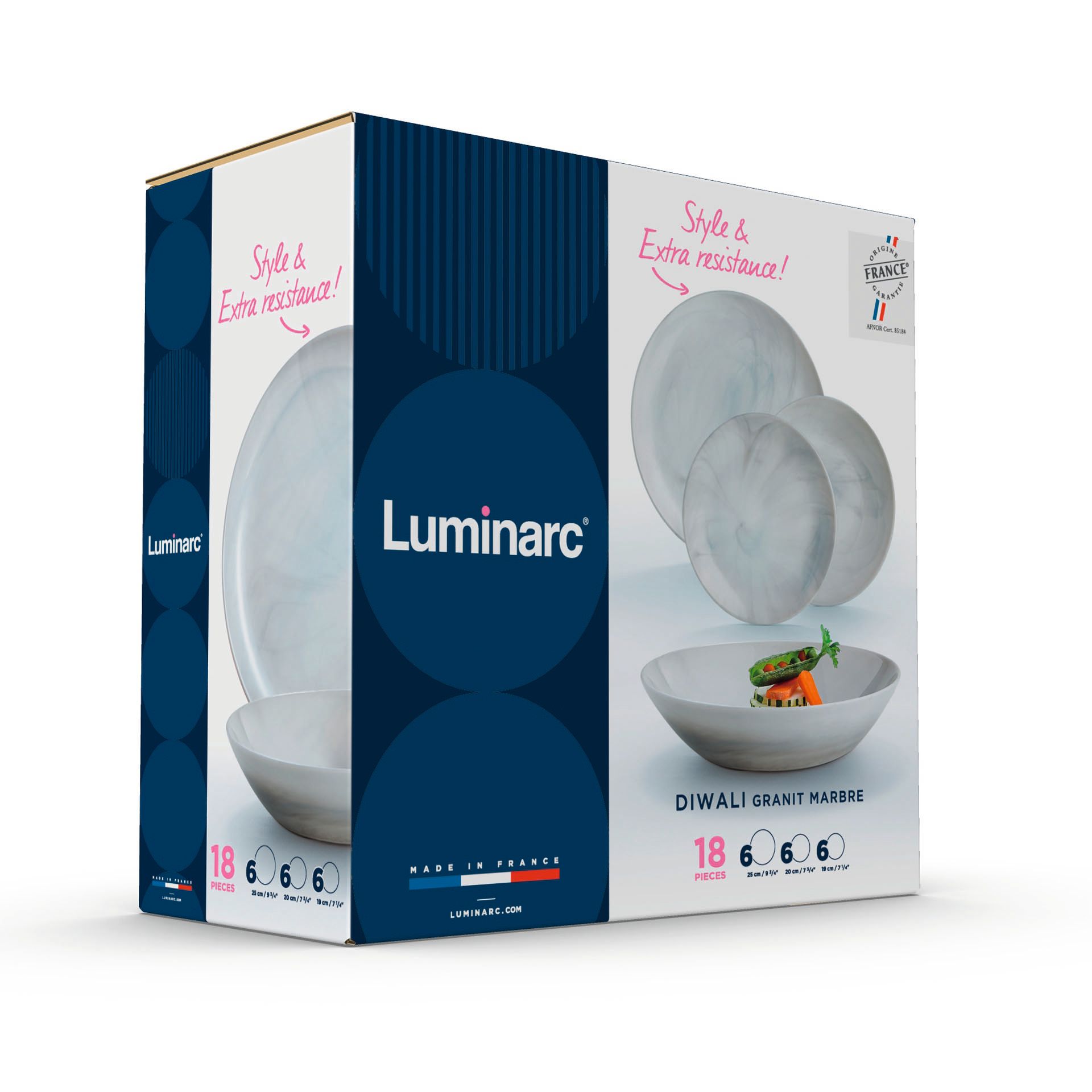 Voir la diapositive 2 : LUMINARC Service d'assiettes 18 pièces DIWALI - Gris marbré