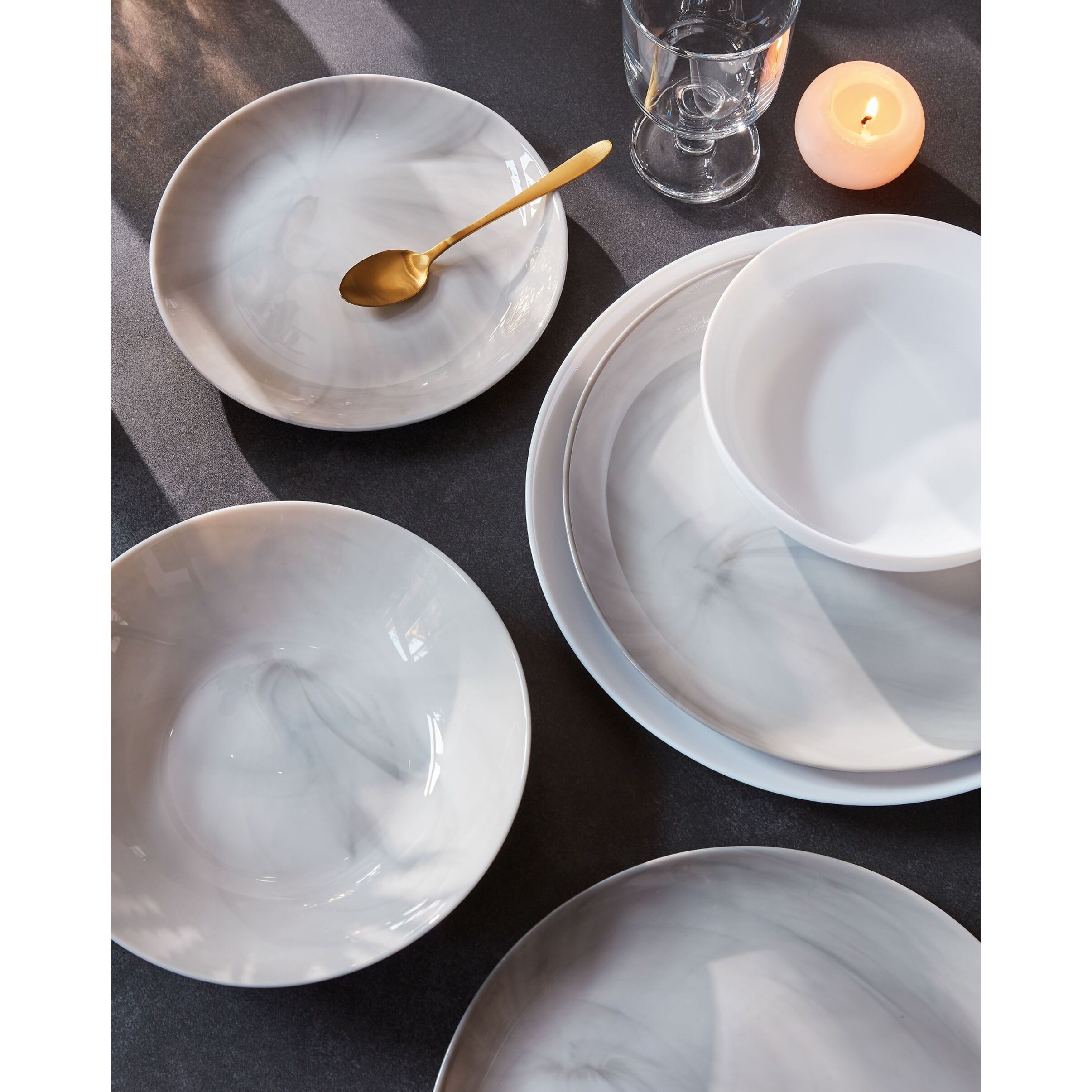 Voir la diapositive 4 : LUMINARC Service d'assiettes 18 pièces DIWALI - Gris marbré