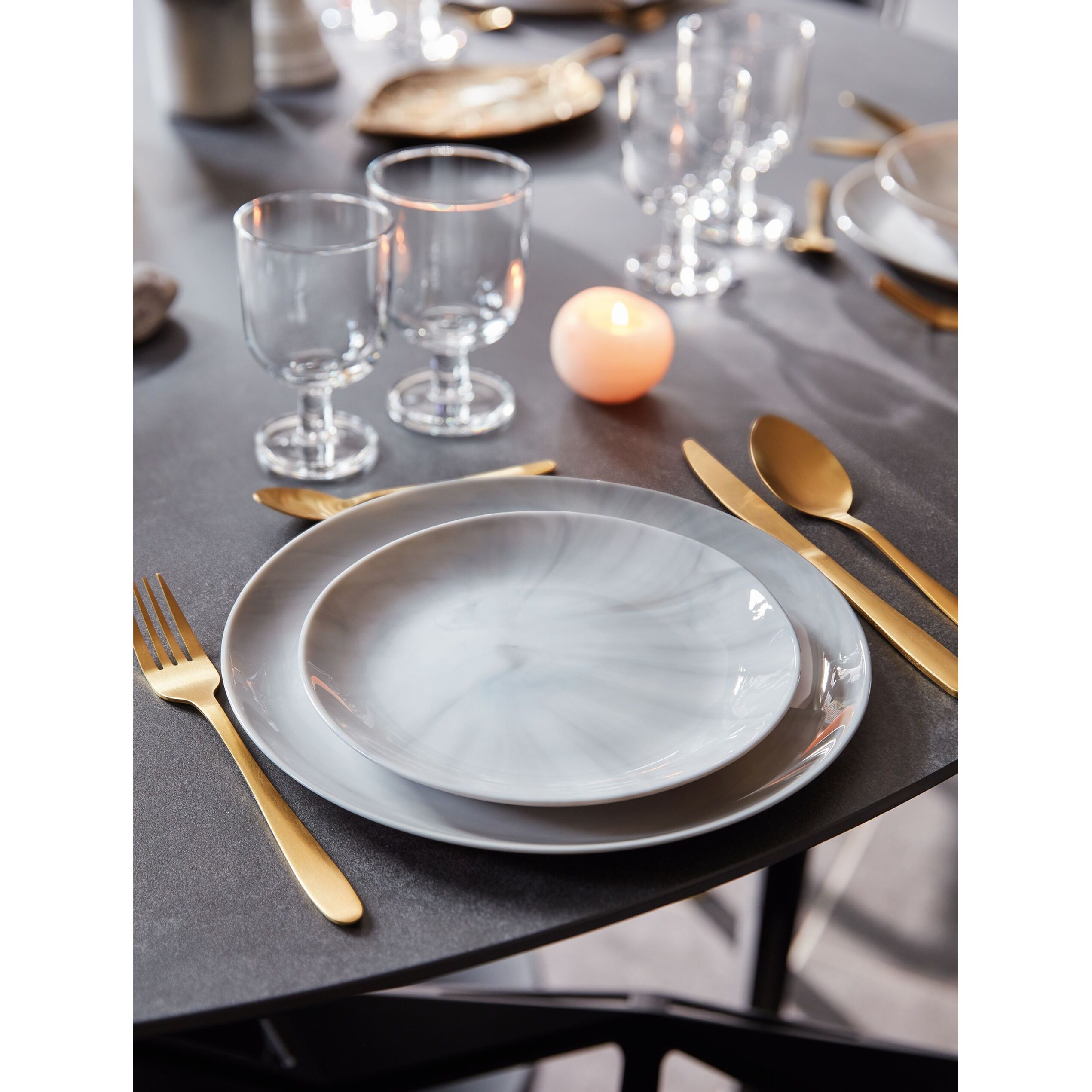 Voir la diapositive 6 : LUMINARC Service d'assiettes 18 pièces DIWALI - Gris marbré