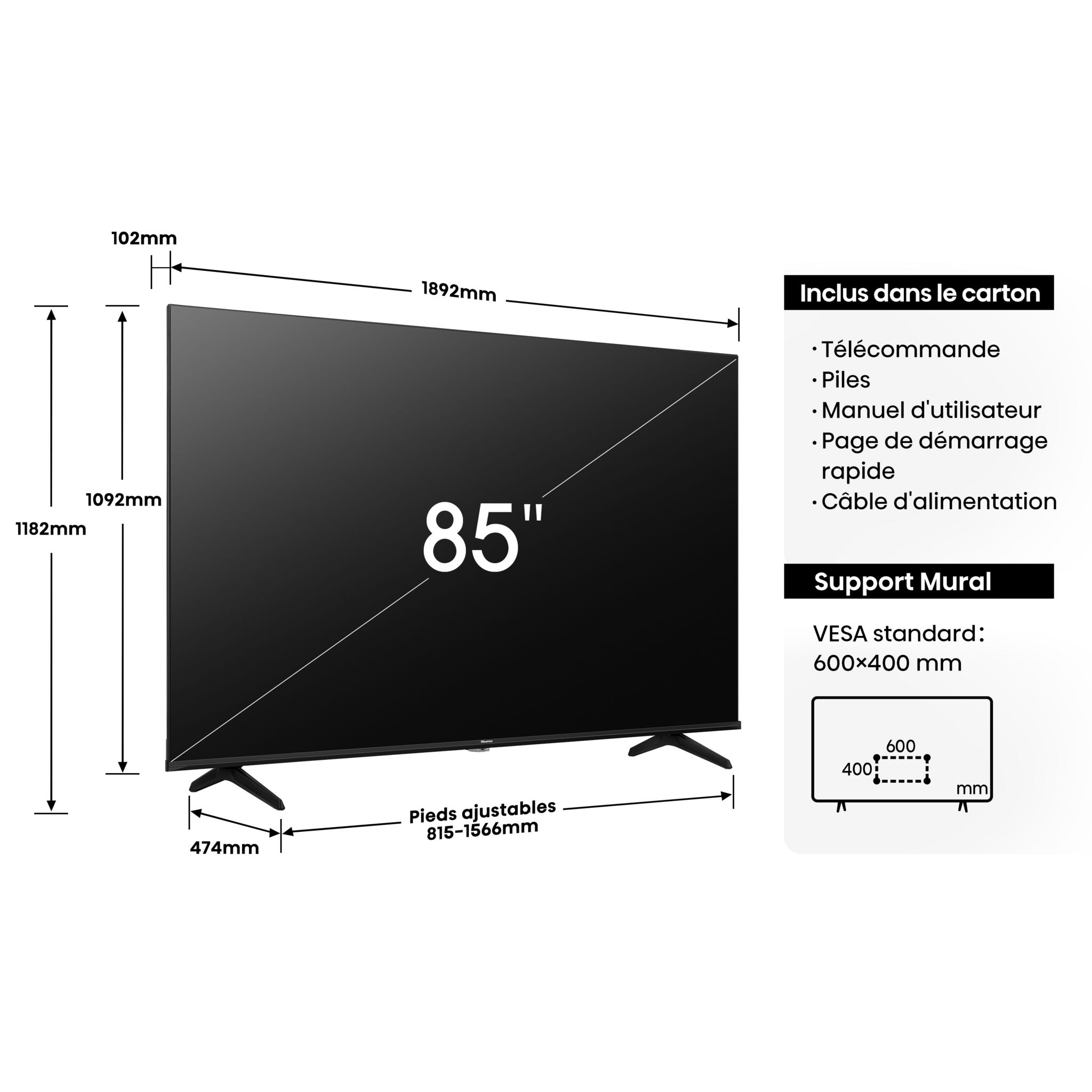 Voir la diapositive 4 : HISENSE TV QLED 4K 85E7NQ 2024