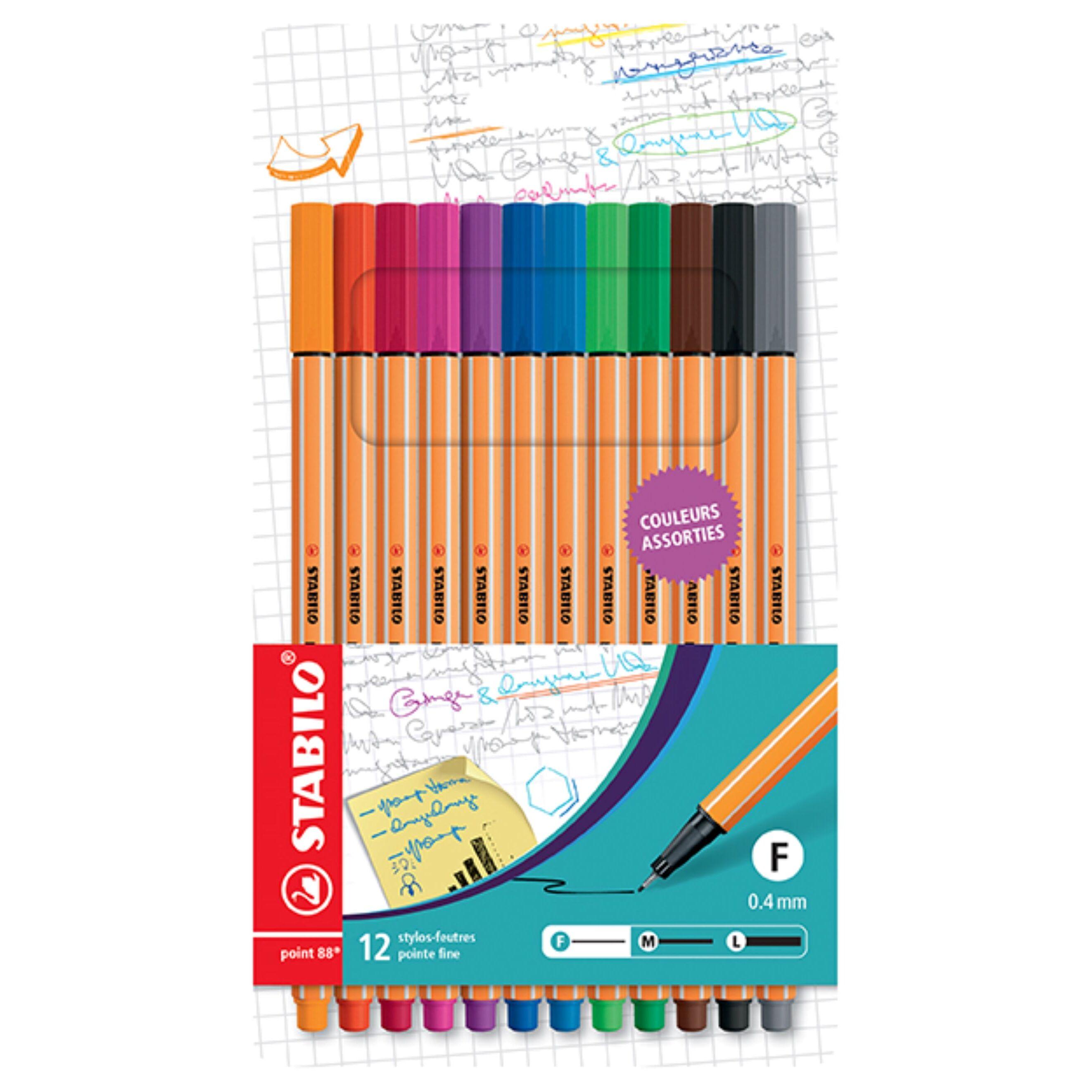 STABILO Stylos Feutres x12 Point 88 Pointe fine - Multicolore