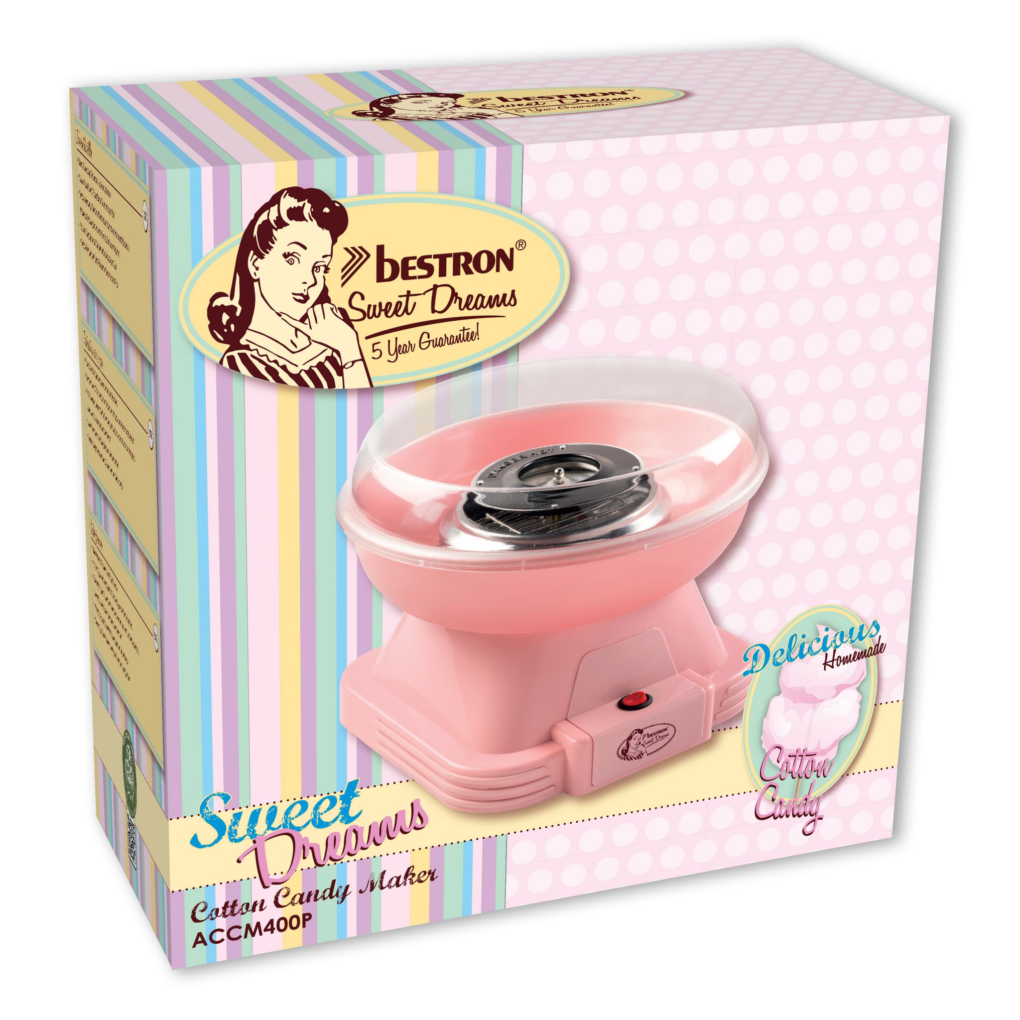 Voir la diapositive 5 : BESTRON Appareil à barbe à papa ACCM400P - Rose